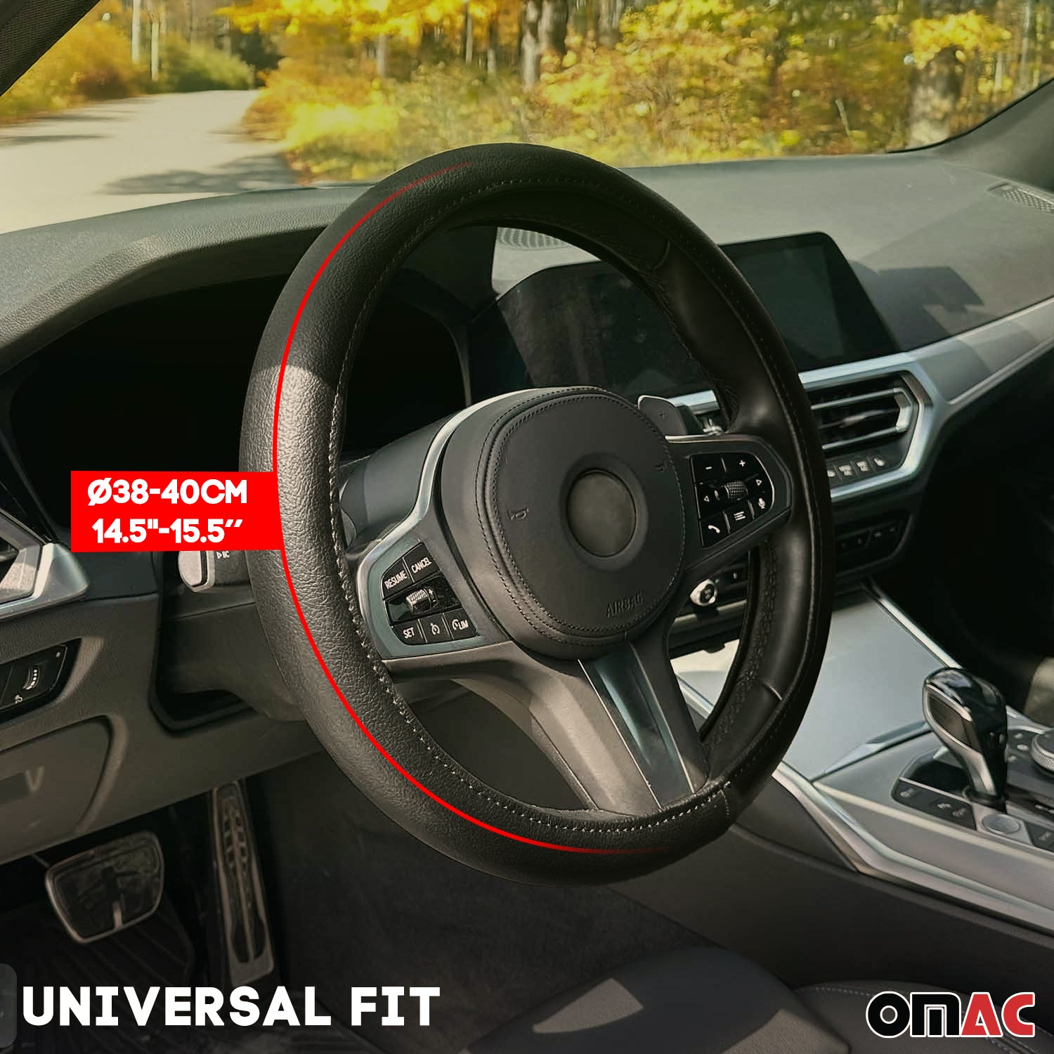 14.5-15.5’’ Steering Wheel Cover Black Leather Anti-slip Breathable