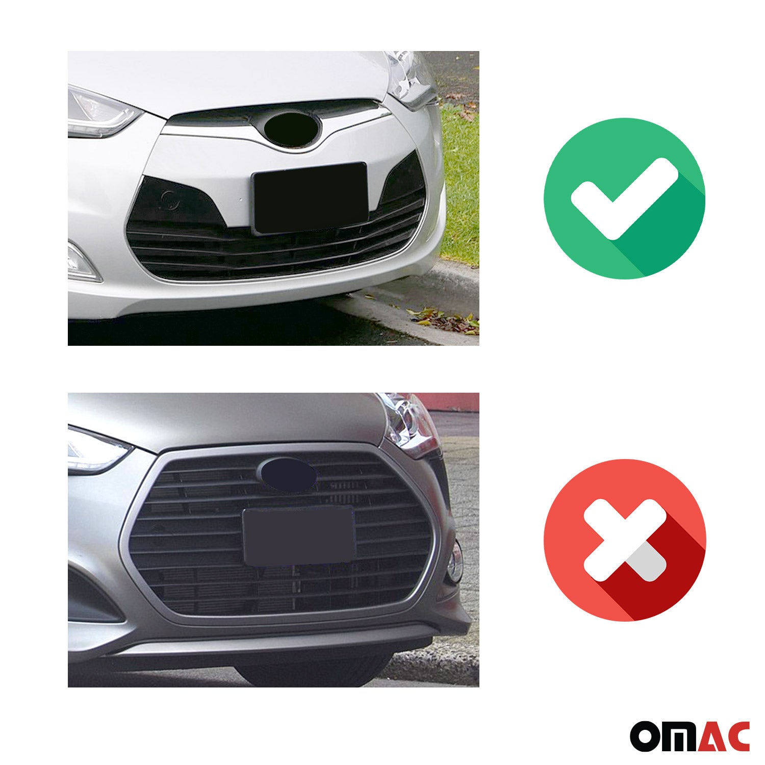2012-2017 Hyundai Veloster Front Bumper Grill Trim Molding Stainless Steel Silver 3Pcs