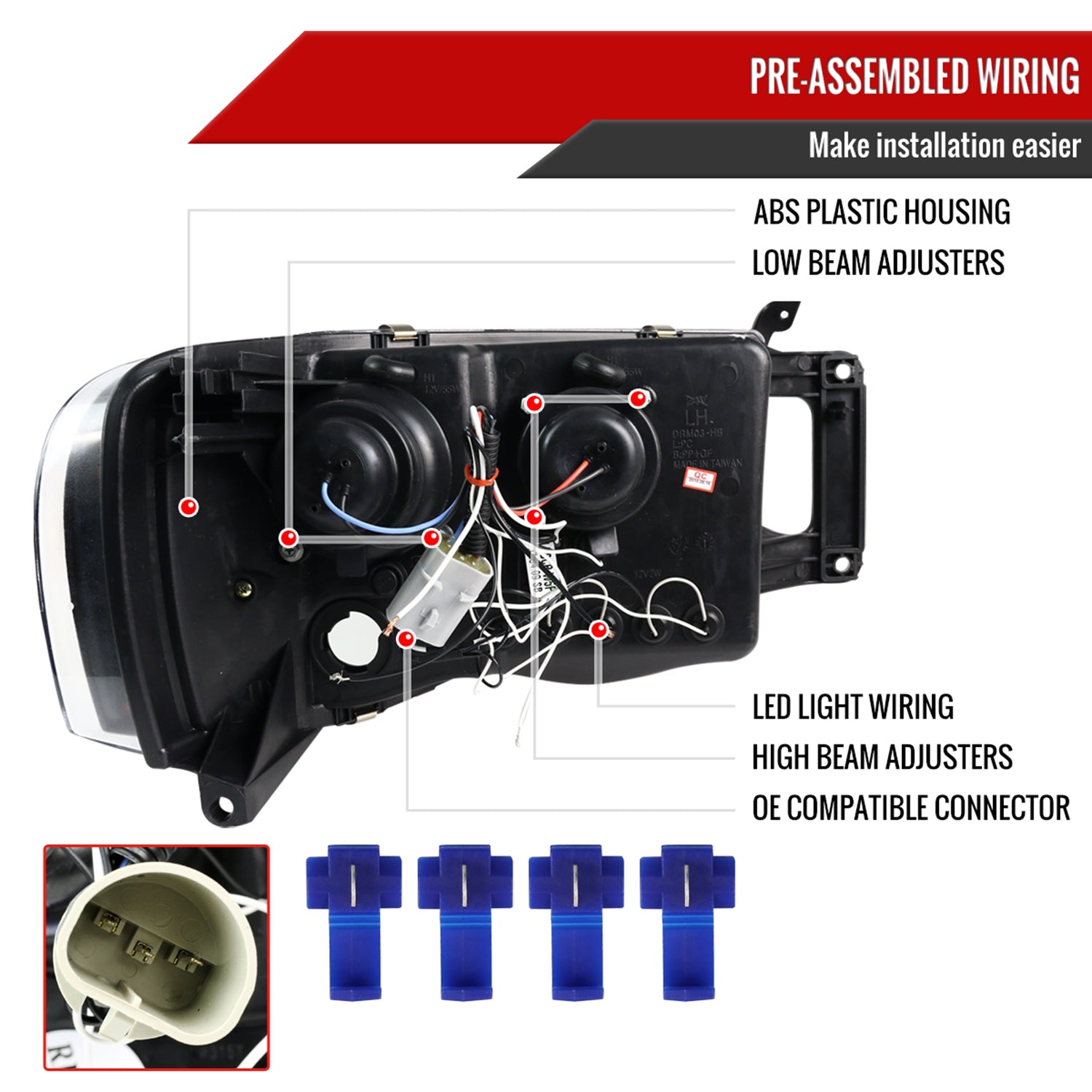 2002-2005 Dodge RAM 1500/ RAM 2500 3500 Dual Halo Headlights Matte Black