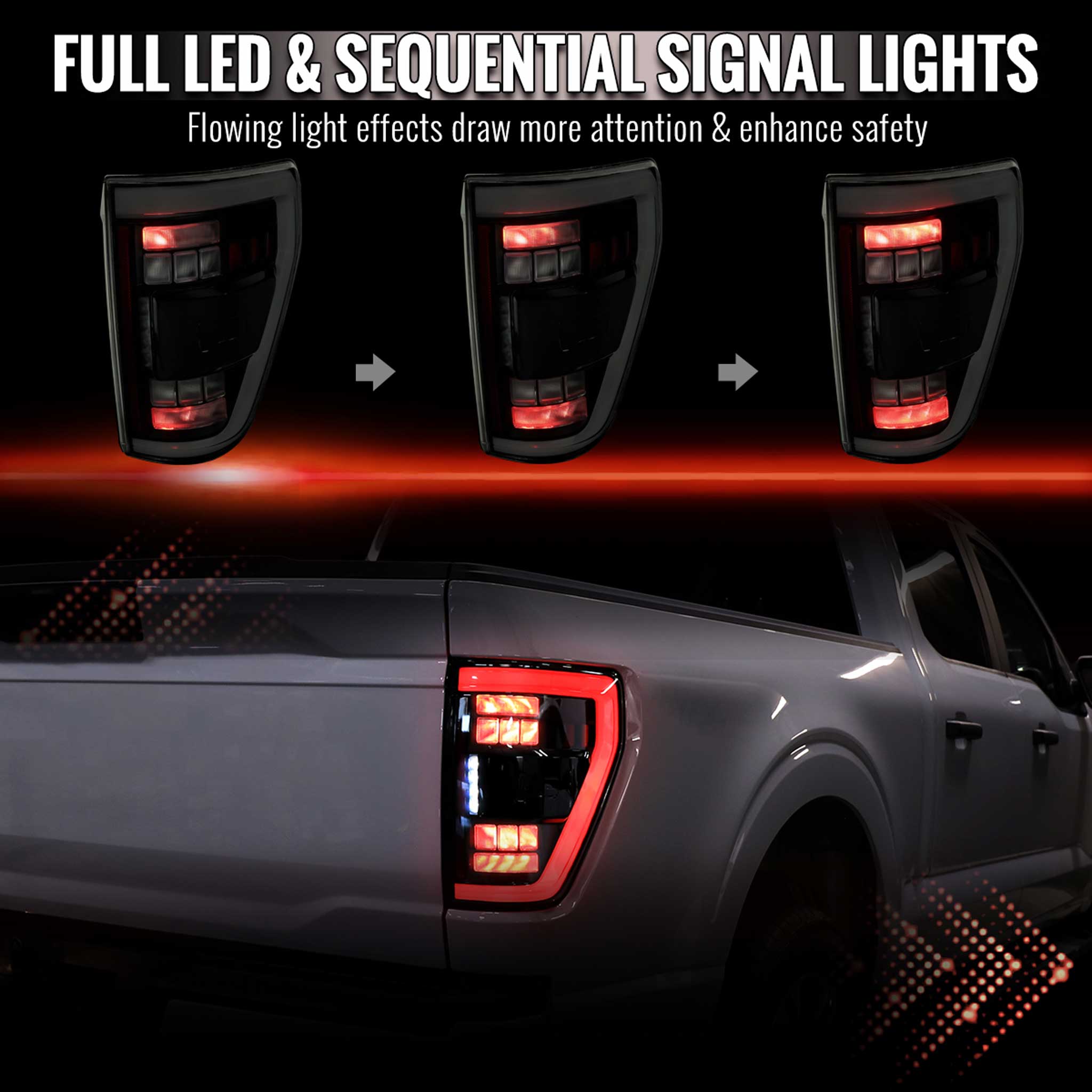 For Ford F-150 2021-2023 Ful LED Tail Light Black Housing Smoked Lens
