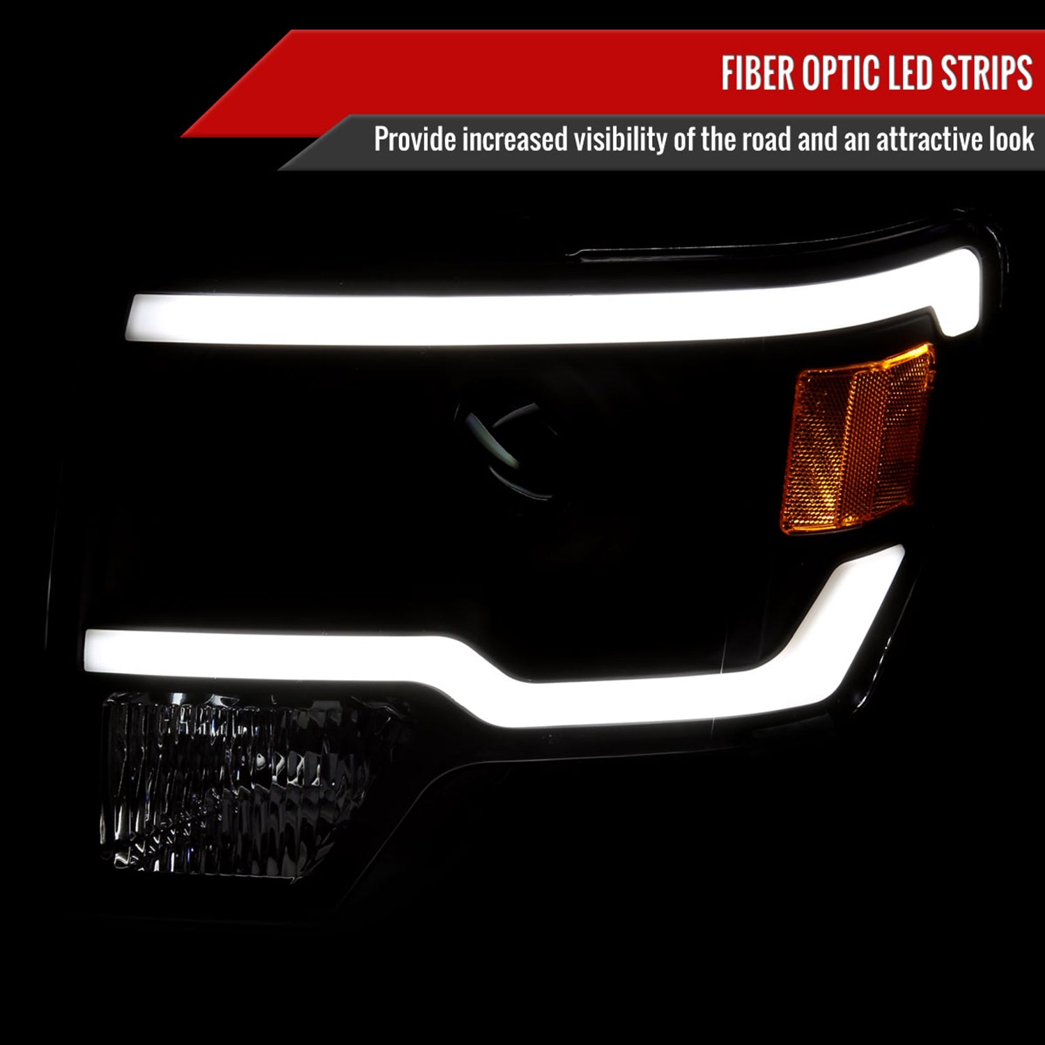 2009-2014 Ford F-150 LED Strip Projector Headlights Matte Black/Clear Lens