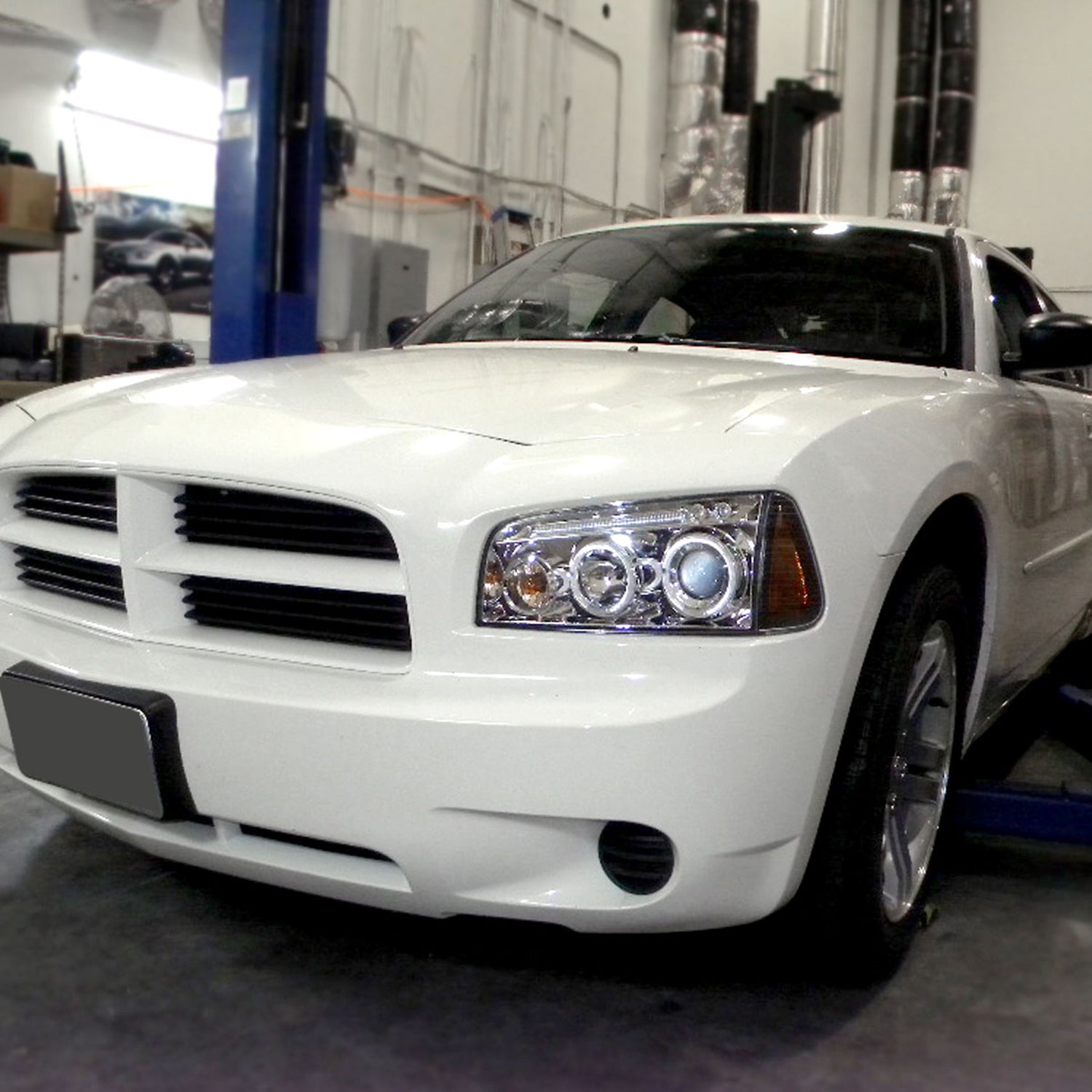 2005-2010 Dodge Charger Dual Halo Projector Headlights Chrome/Clear Lens