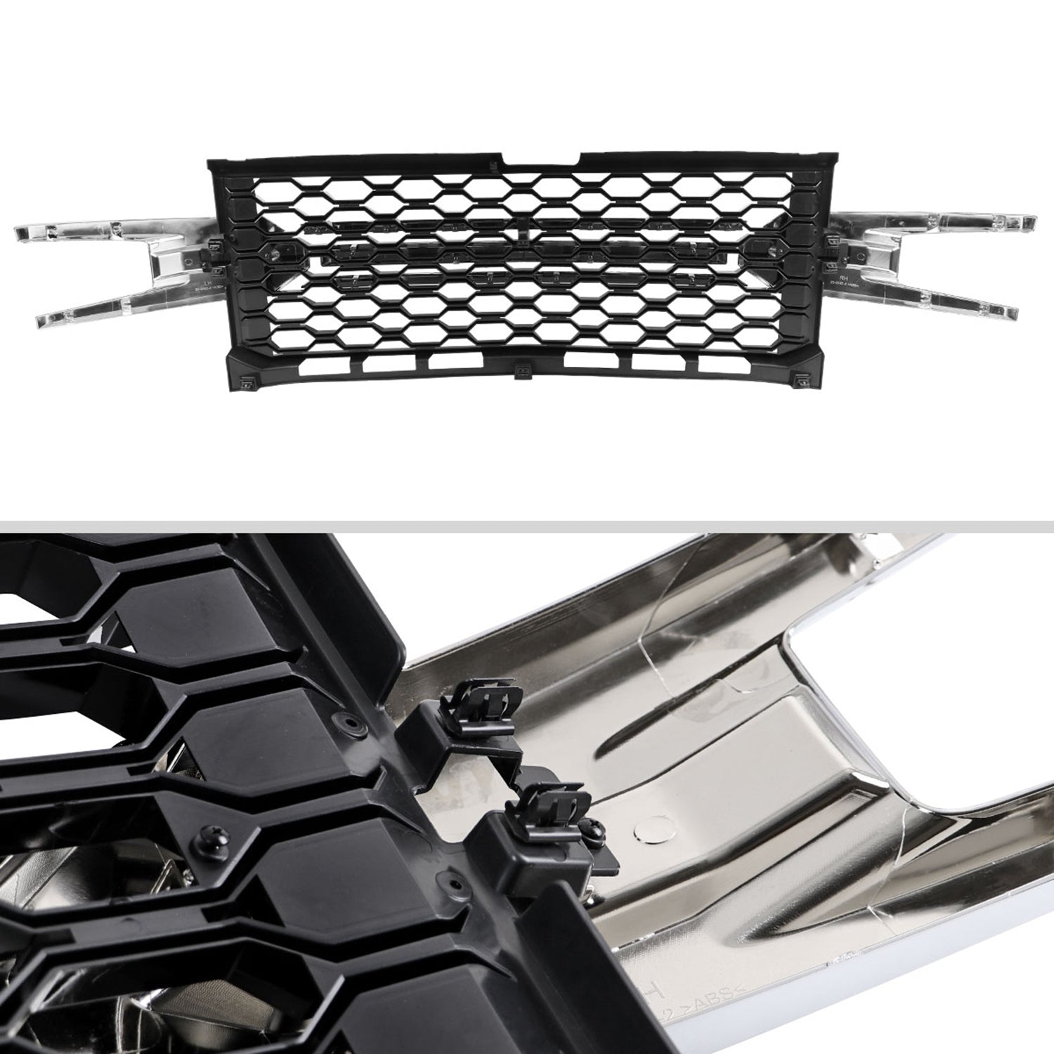2019-2022 Chevy Silverado 1500 LT Glossy Honeycomb Hood Grille Chrome Trim