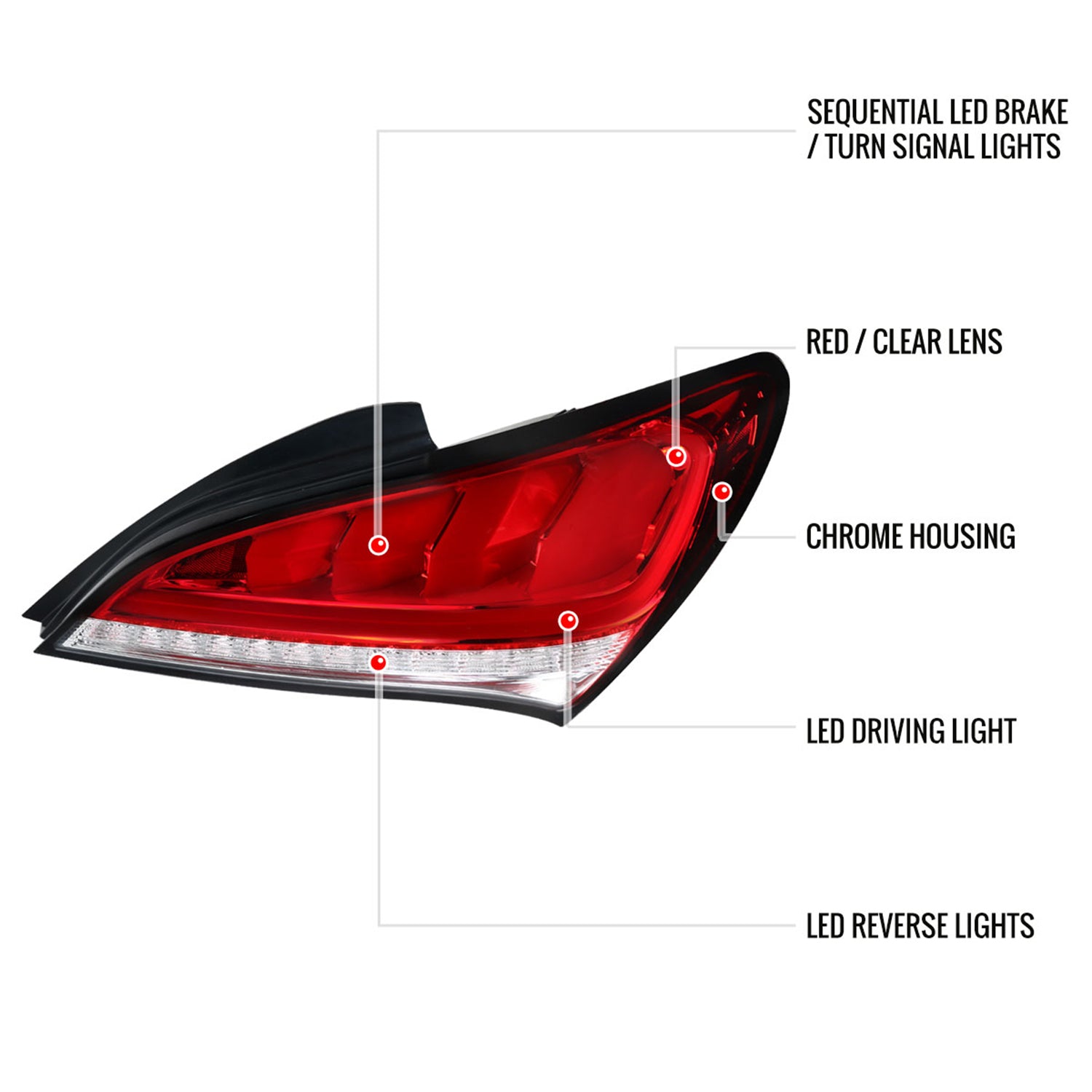 2010-2016 Hyundai Genesis Coupe White Bar LED Tail Lights Chrome/Red
