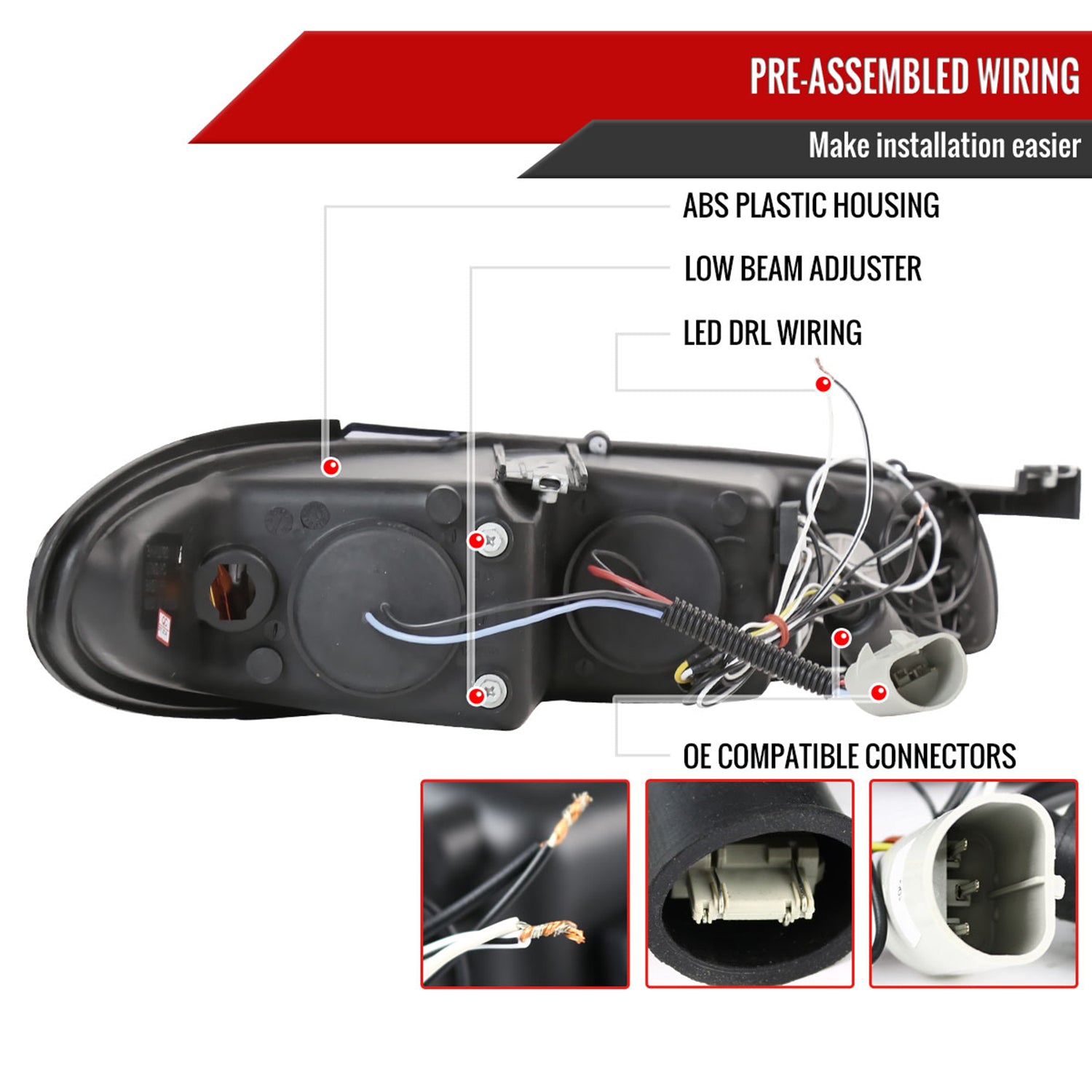 1997-2003 Pontiac Grand Prix Dual Halo Projector Headlights Glossy Black/Smoke