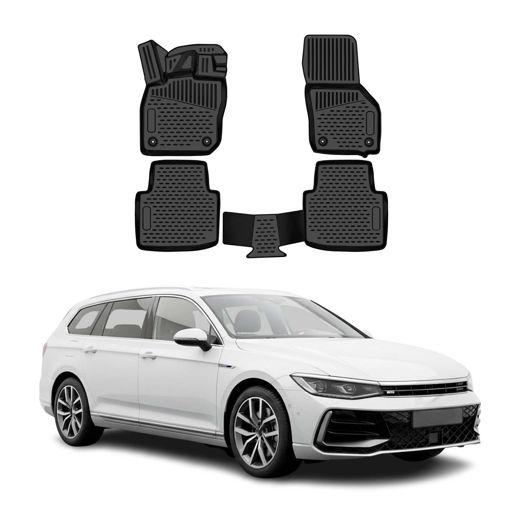 OMAC Floor Mats Liner for VW Passat B8 2020-2022 Facelift Rubber TPE Black 4Pcs