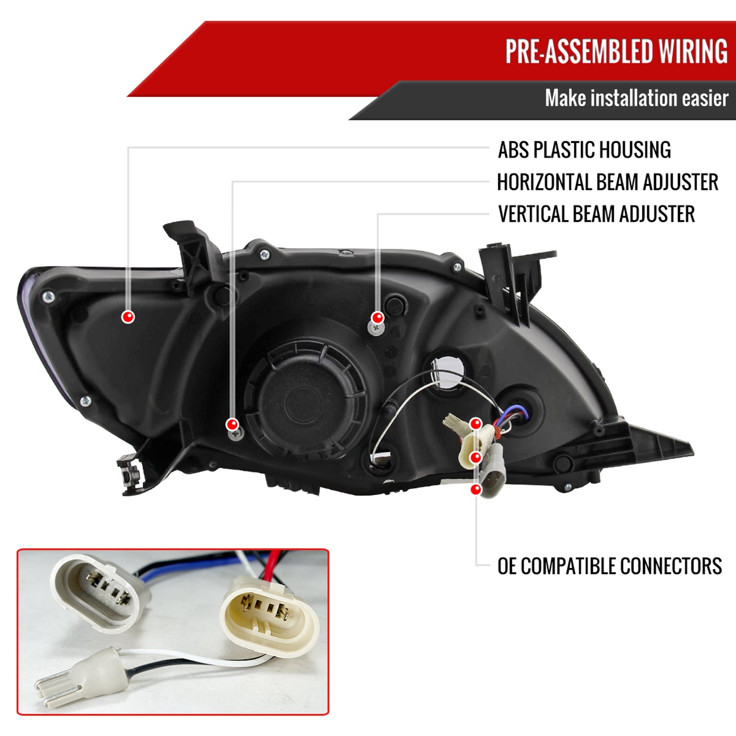 2011-2013 Toyota Corolla Projector Headlights w/ LED Light Strip Chrome/Clear