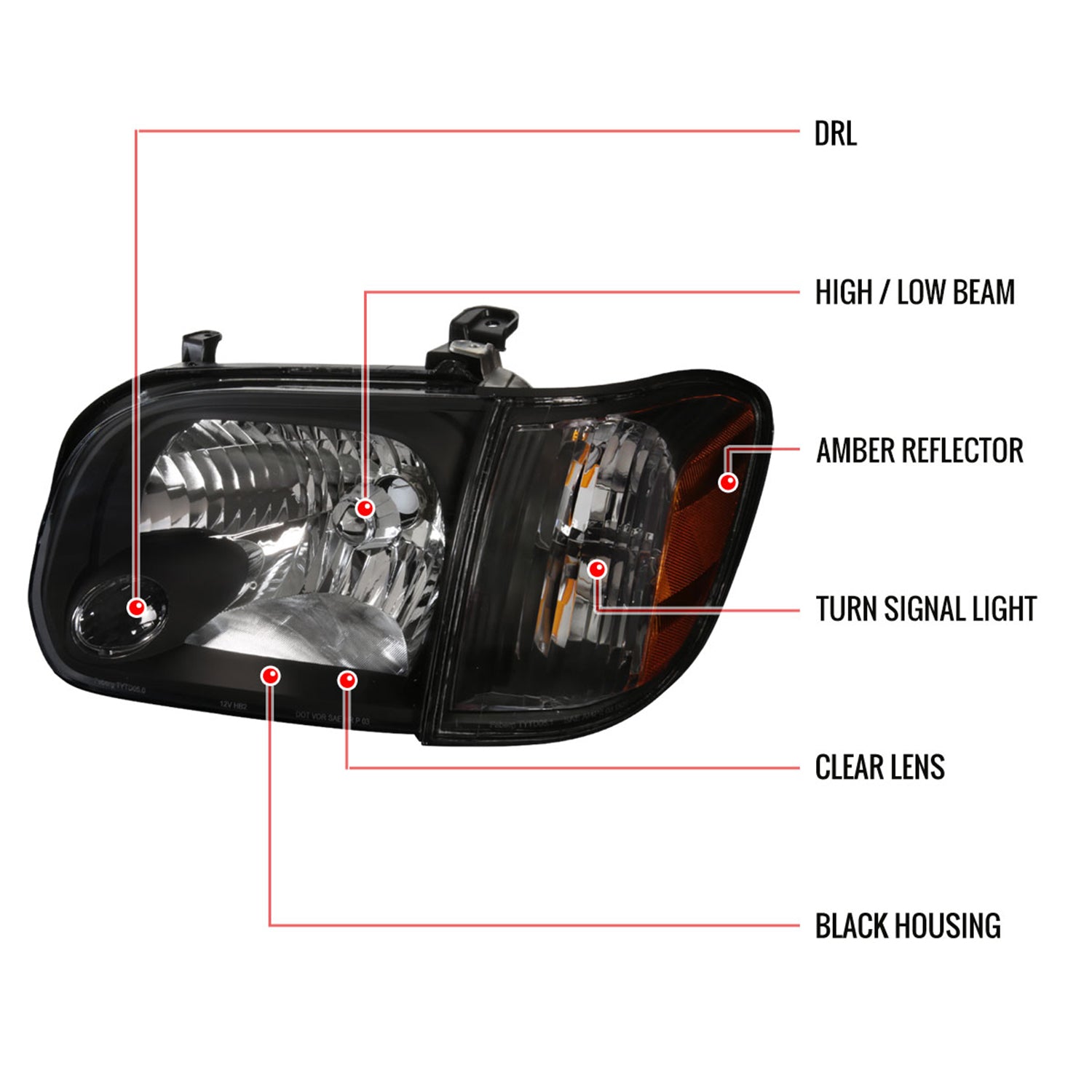 2005-2006 Toyota Tundra / SR5 Limited Sequoia Headlights Corner Signal Black