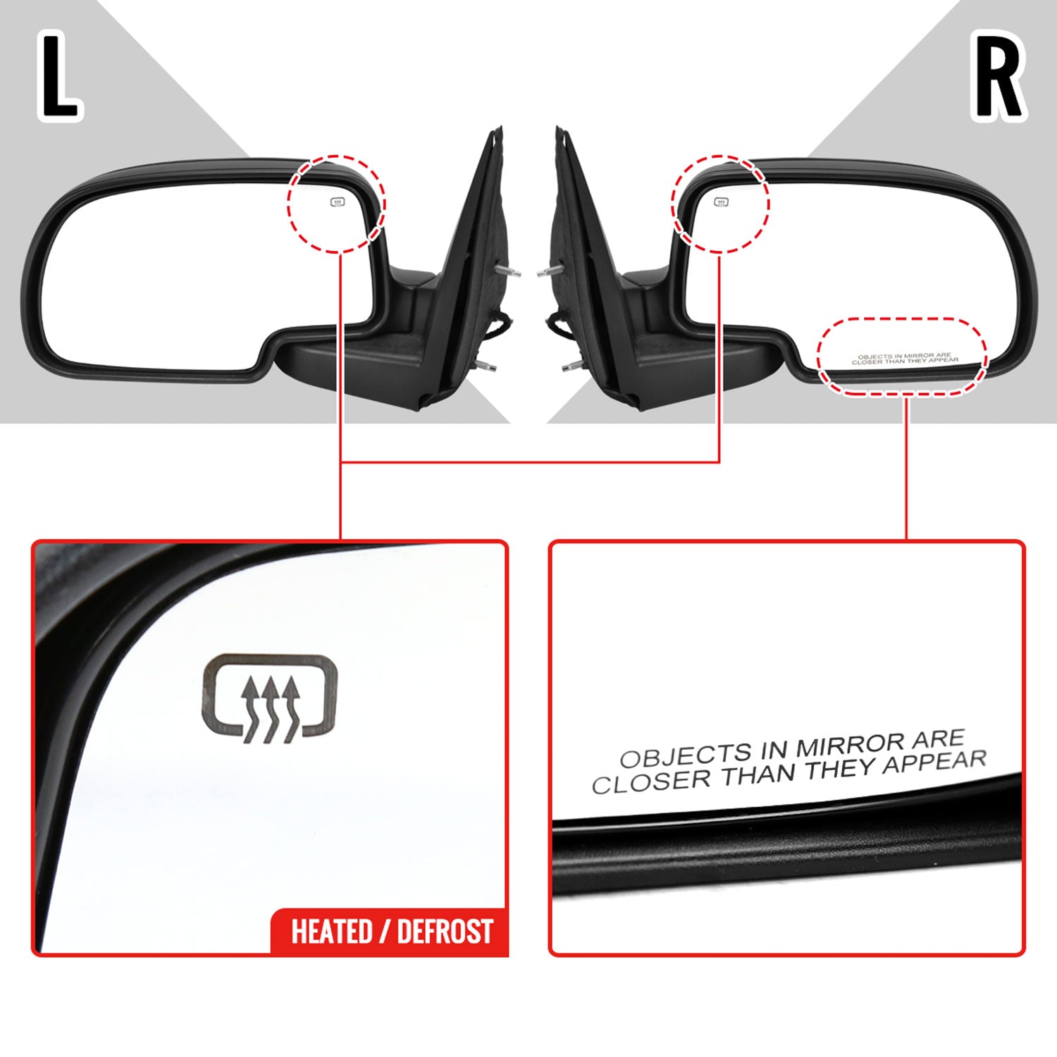 1999-2002 Chevy Silverado/Tahoe/ Sierra/Yukon Heated Black Side Mirror Driver