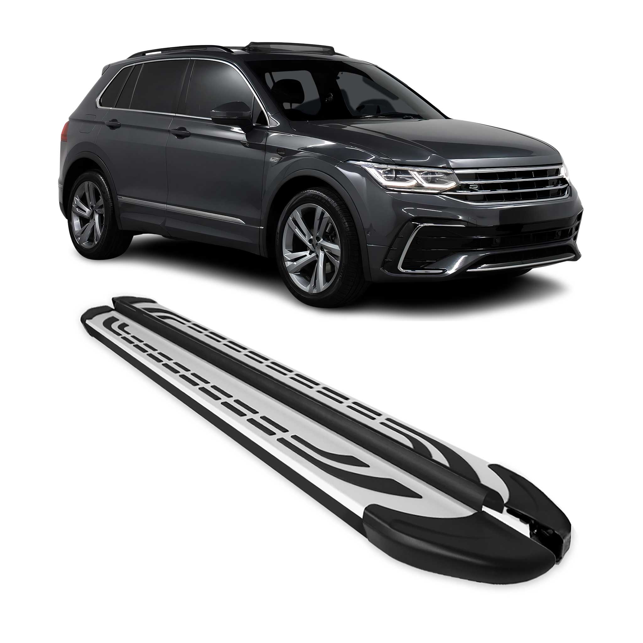 2009-2017 VW Tiguan Running Boards Side Steps Silver & Black