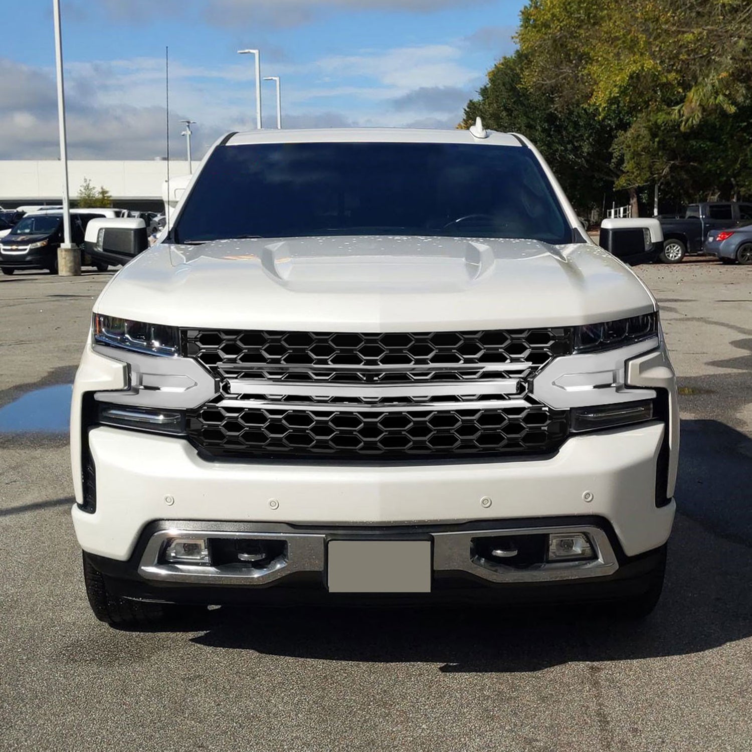 2019-2022 Chevy Silverado 1500 LT Glossy Honeycomb Hood Grille Chrome Trim