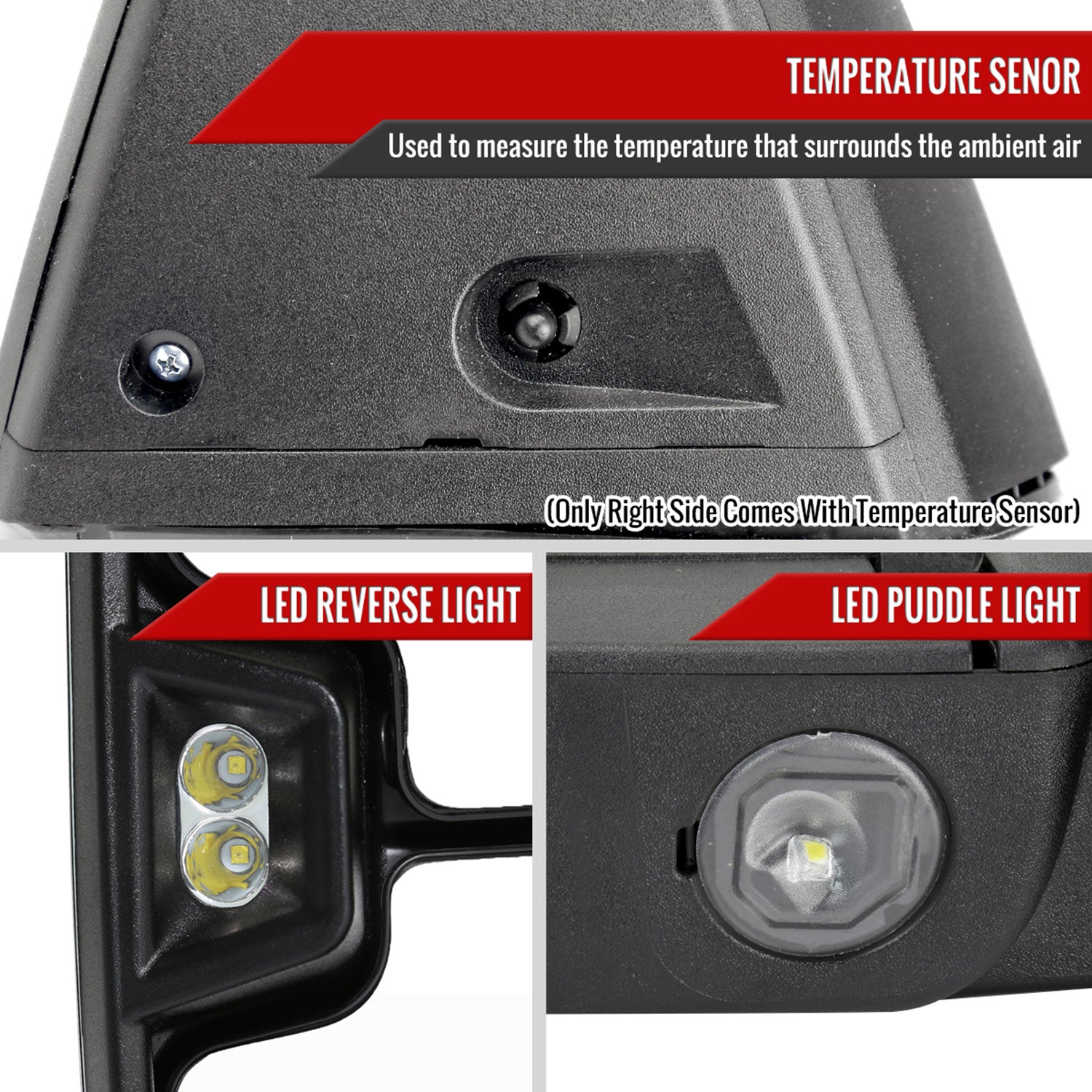 2019-2023 Chevy Silverado 1500 Heated Black Towing Mirrors Smoke & Turn Signal