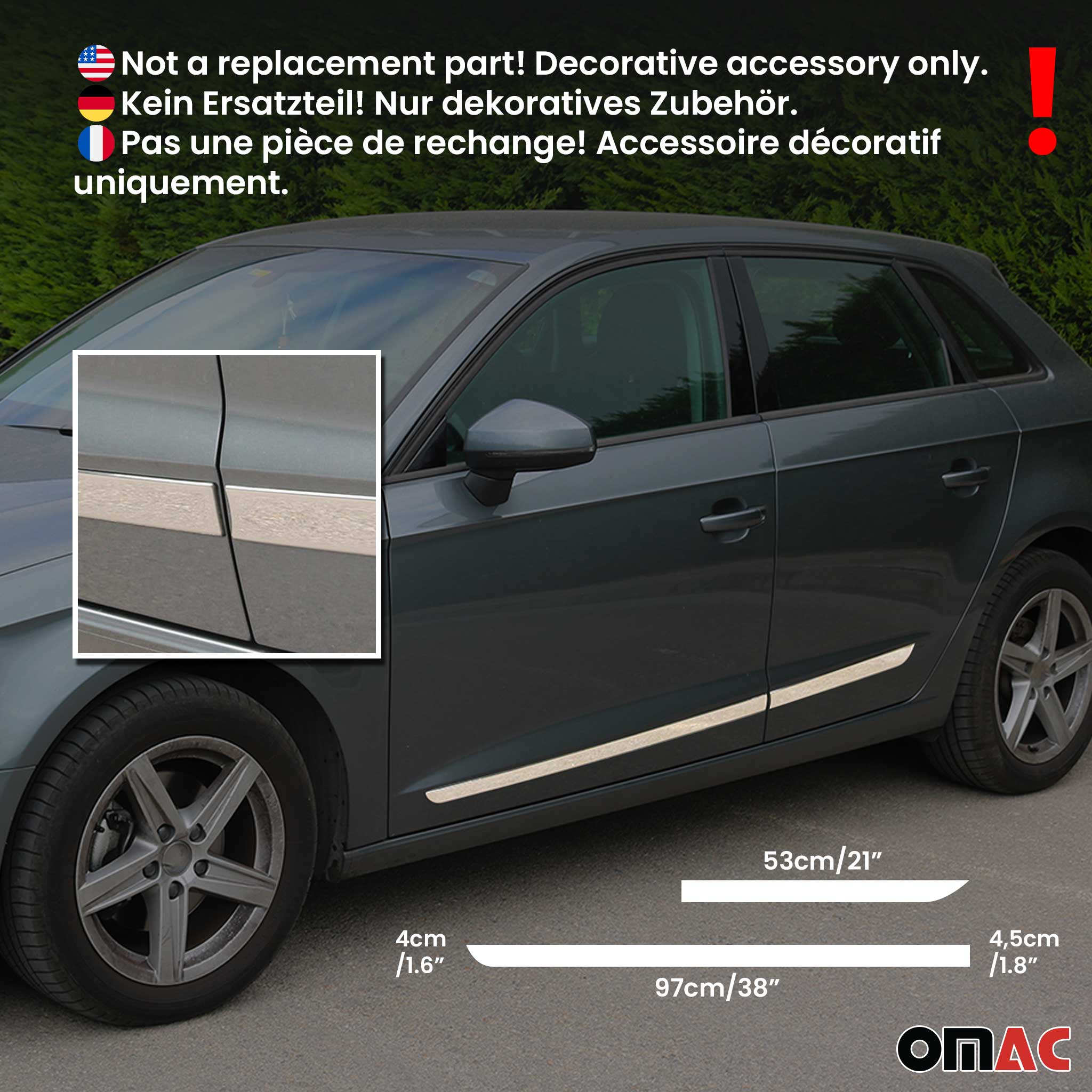 2012-2014 Volkswagen Passat B7 Side Door Molding Trim Skirt Garnish Stainless Steel Gloss 4Pcs