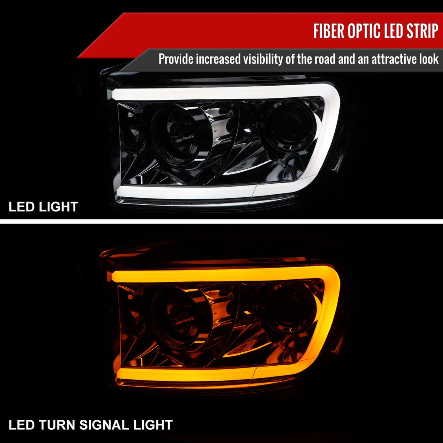2006-2008 Dodge RAM 1500/ 06-2009 2500 3500 LED CBar Projector Headlights Chrome