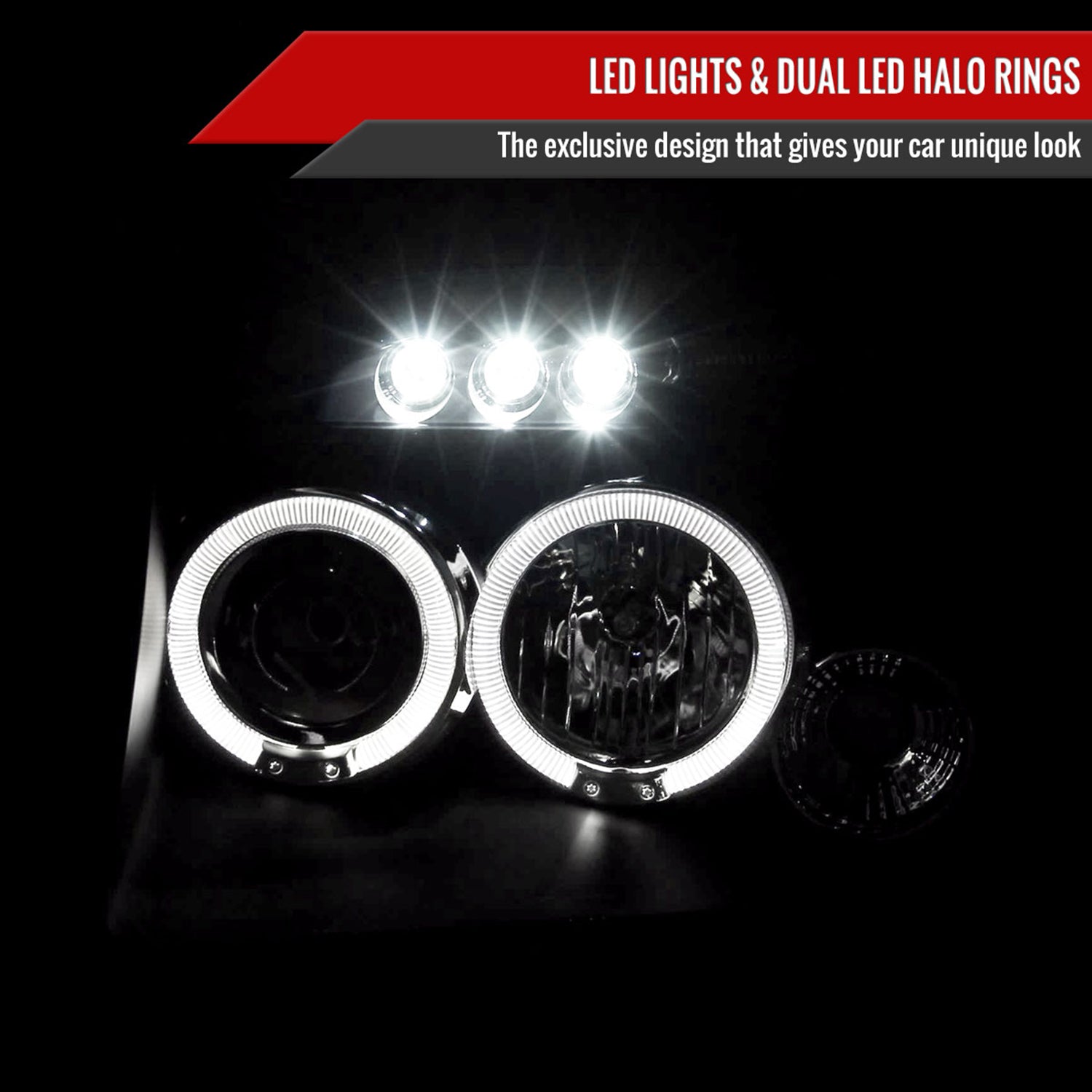 2001-2004 Nissan Frontier Dual Halo Projector Headlights Matte Black/Clear