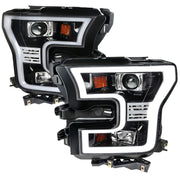 2015-2017 Ford F-150 LED Bar Projector Headlights Jet Black/Clear Lens