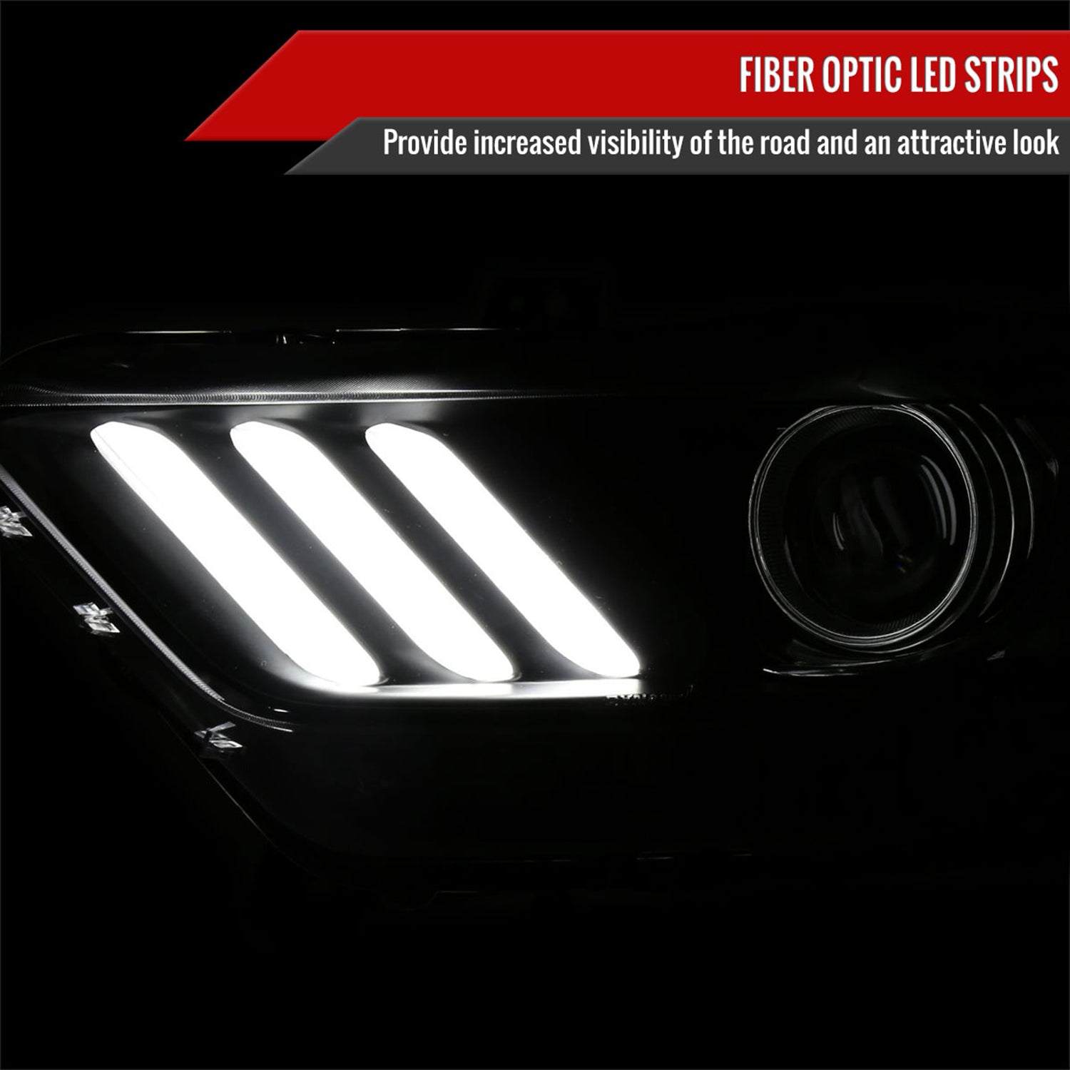 2015-2017 Ford Mustang / 18-2020 Shelby Strip LED Xenon HID Headlights Black