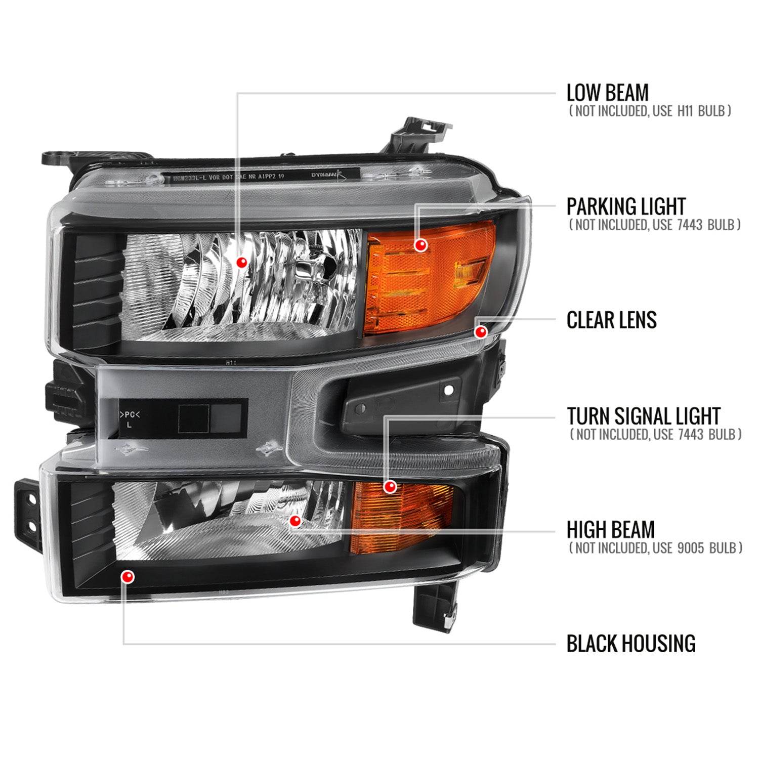 2019-2021 Chevy Silverado 1500 Driver Side Factory Projector Headlight Black