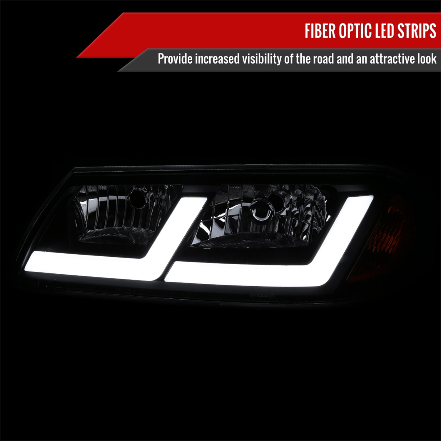 2000-2005 Chevy Impala LED Bar Factory Style Headlights Matte Black/Smoke Lens