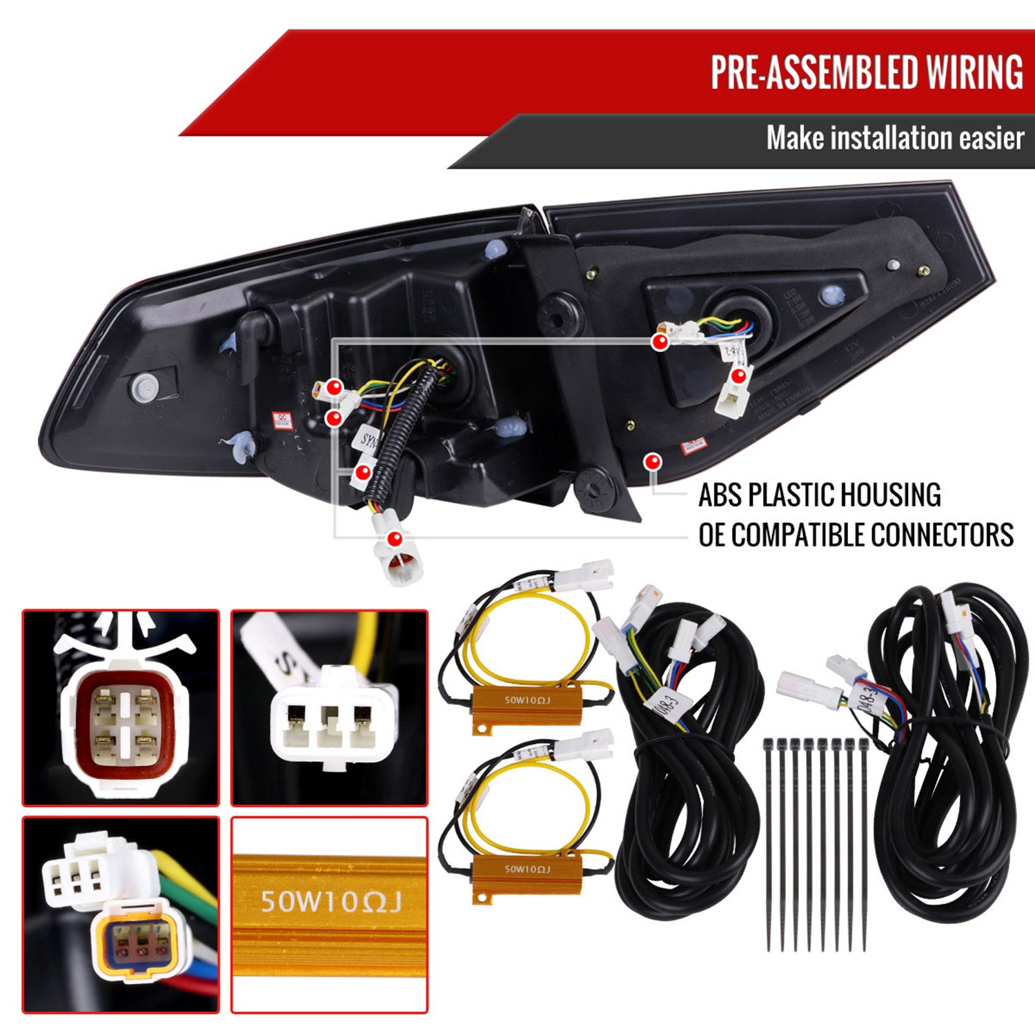 2008-2014 Subaru Impreza WRX Hatchback LED White Tube Tail Lights Matt Black