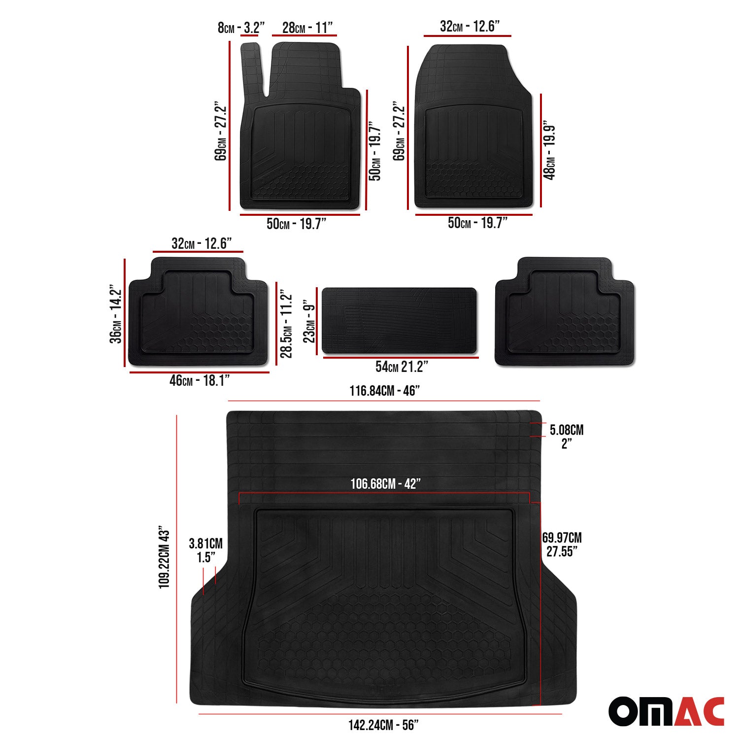 2002-2009 GMC Envoy Semi-Custom fit Floor Mats & Cargo Liner Rubber Black 6 Pcs