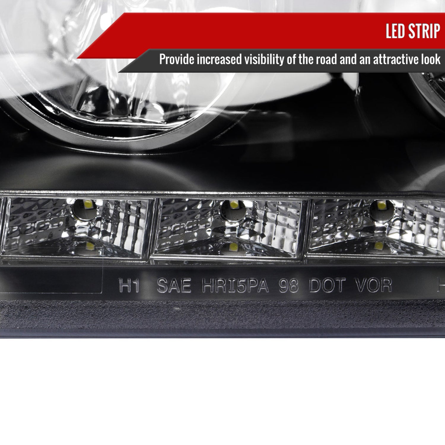 1998-2011 Ford Crown Victoria Projector Headlights LED Light Strip Matt Black