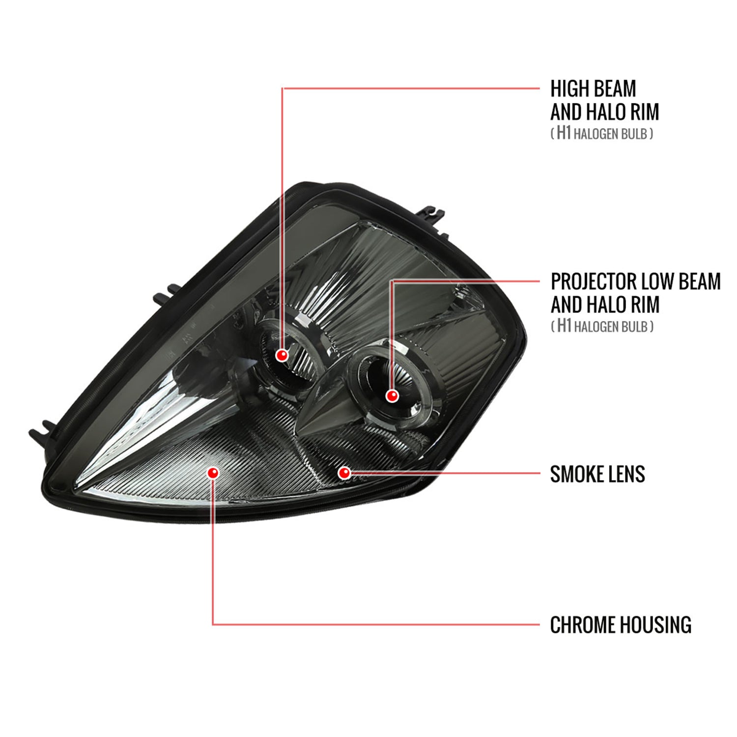 2000-2005 Mitsubishi Eclipse Dual Halo Projector Headlights Chrome/Smoke Lens
