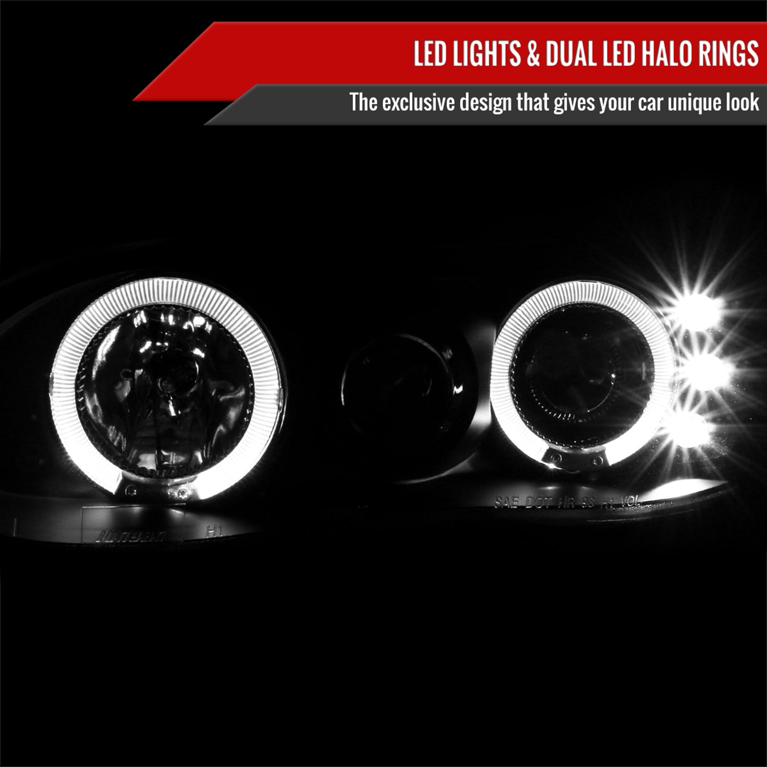 1998-2002 Chevy Camaro Dual Halo Projector Headlights Matte Black/Clear Lens