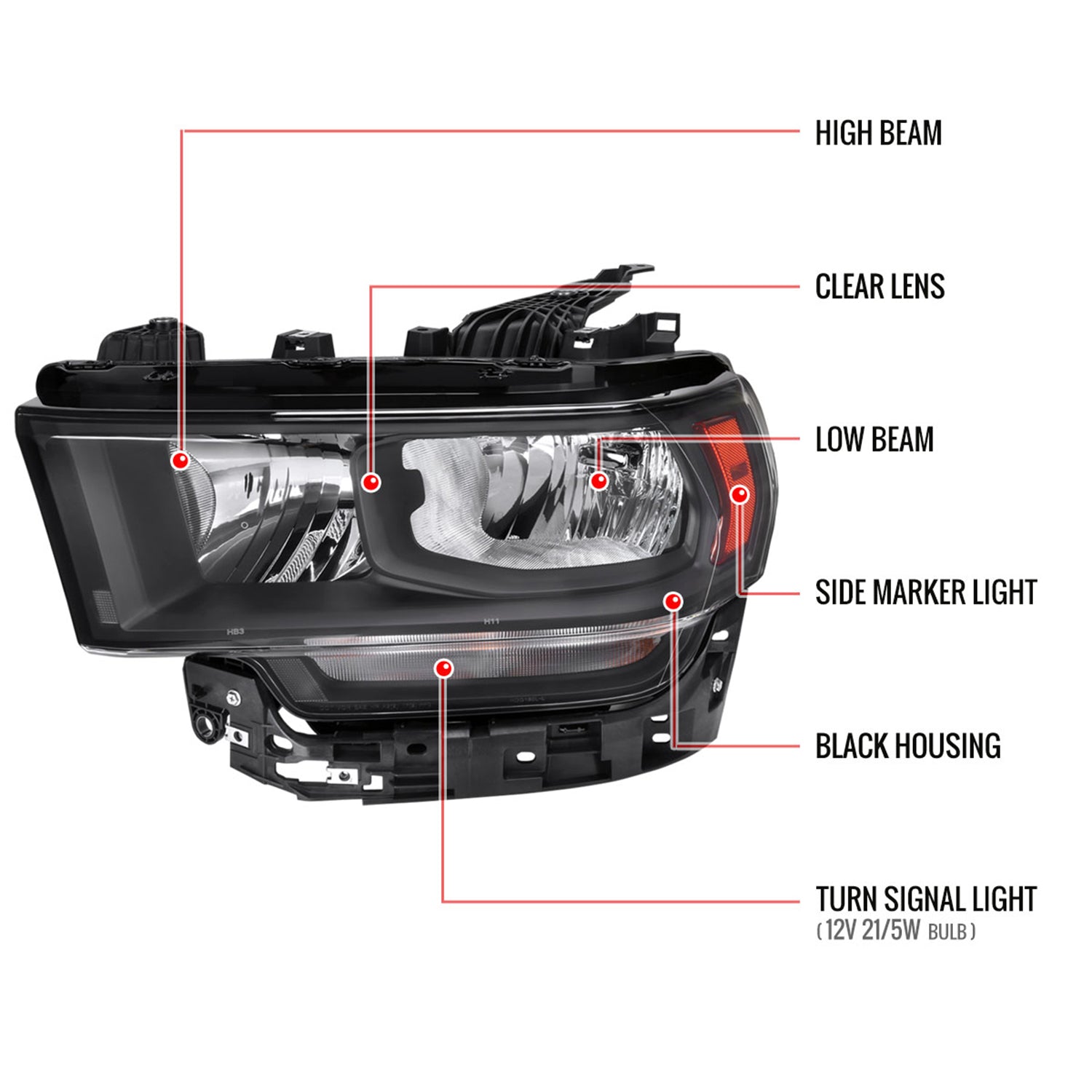 2019-2024 Dodge RAM 2500/3500/4500/5500 Factory Headlights Matt Black/Clear