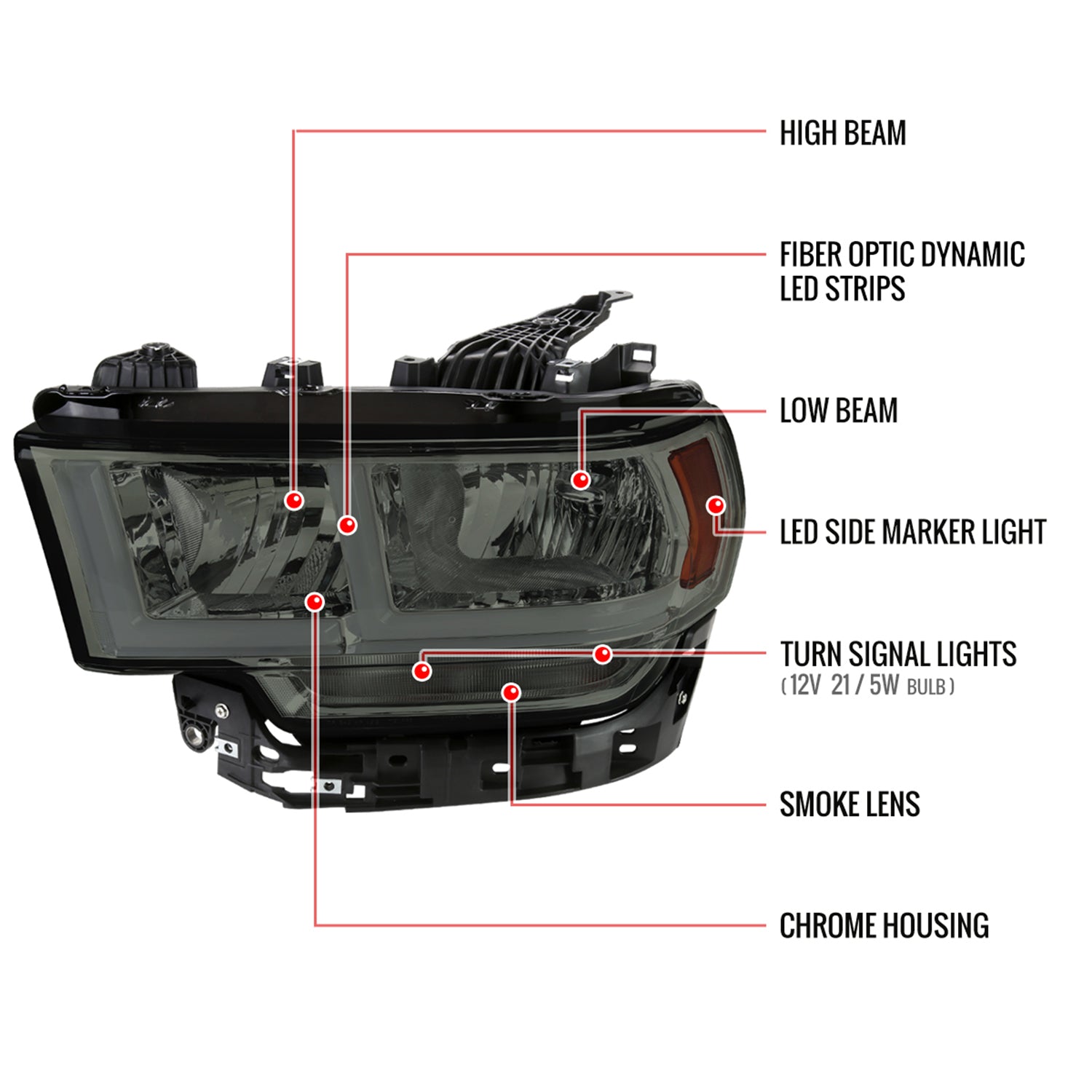 2019-2024 Dodge RAM 2500/3500/4500/5500 LED Factory Headlights Chrome/Smoke