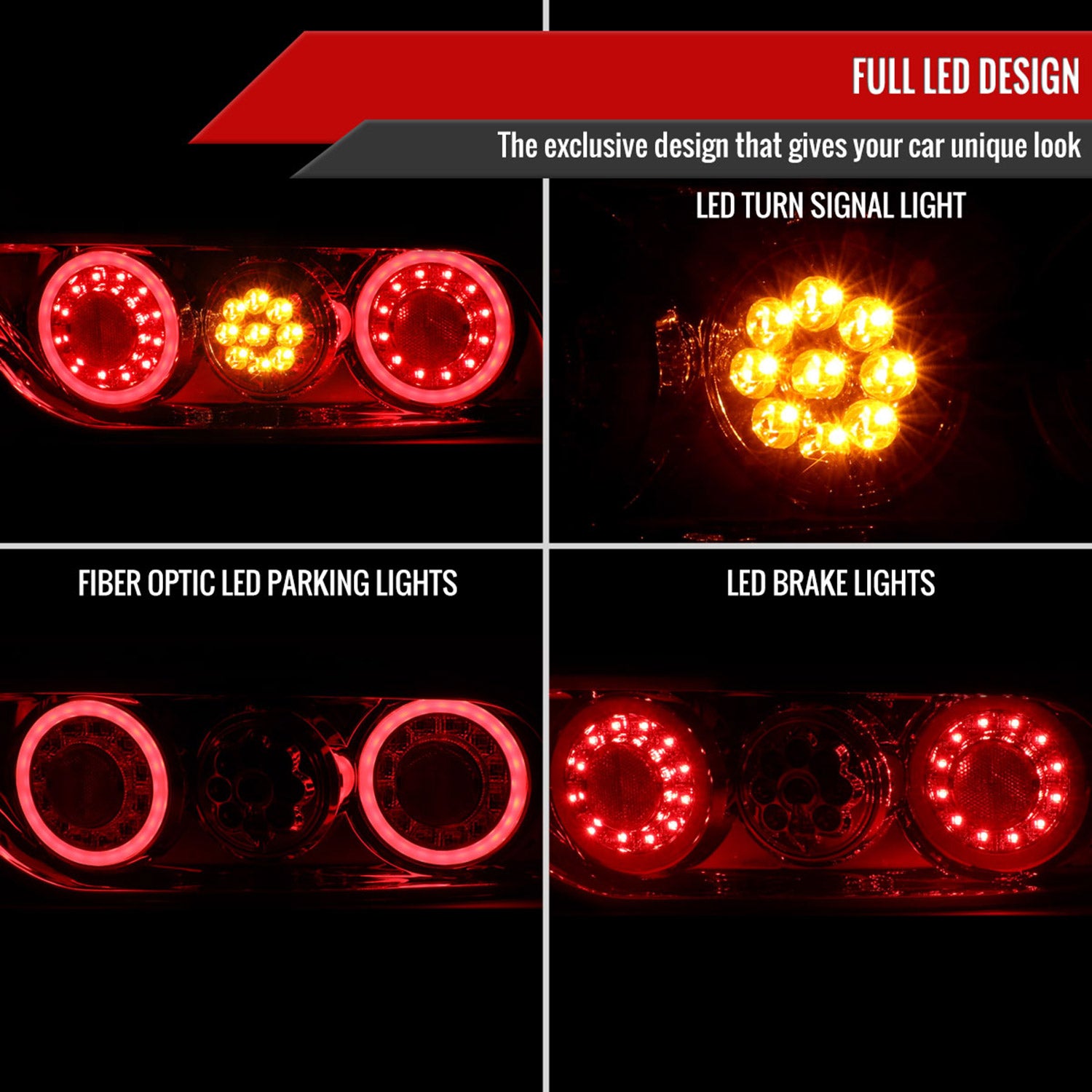 1991-1998 Nissan 180SX RPS13 / 240SX S13 S14 JDM LED Tail Ligths Chrome/Red