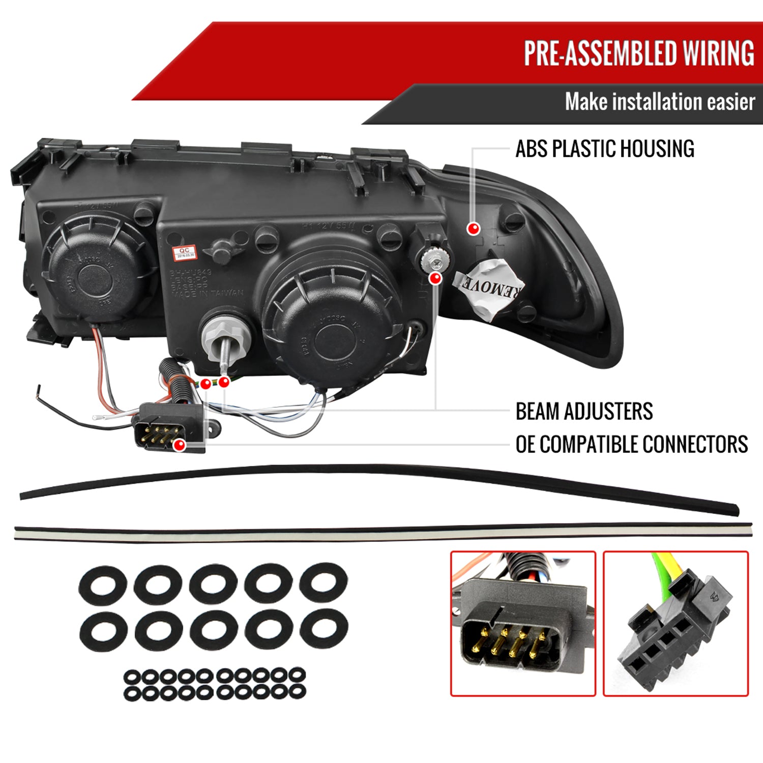 1995-2001 BMW E38 7 Series LED Bar Dual Halo Projector Headlights Matt Black