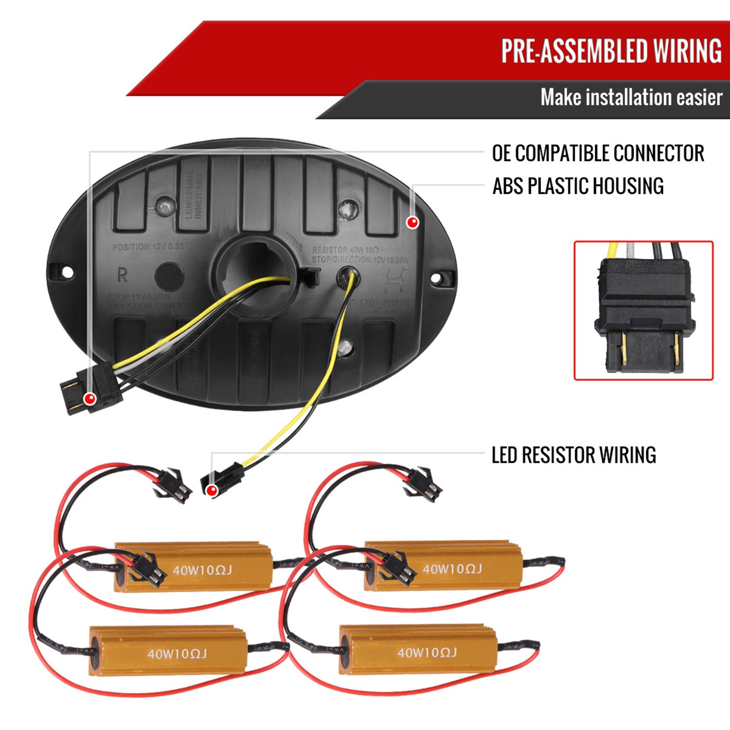 1997-2004 Chevy Corvette C5 4 PC White LED Bar Tail Lights Matte Black/Clear