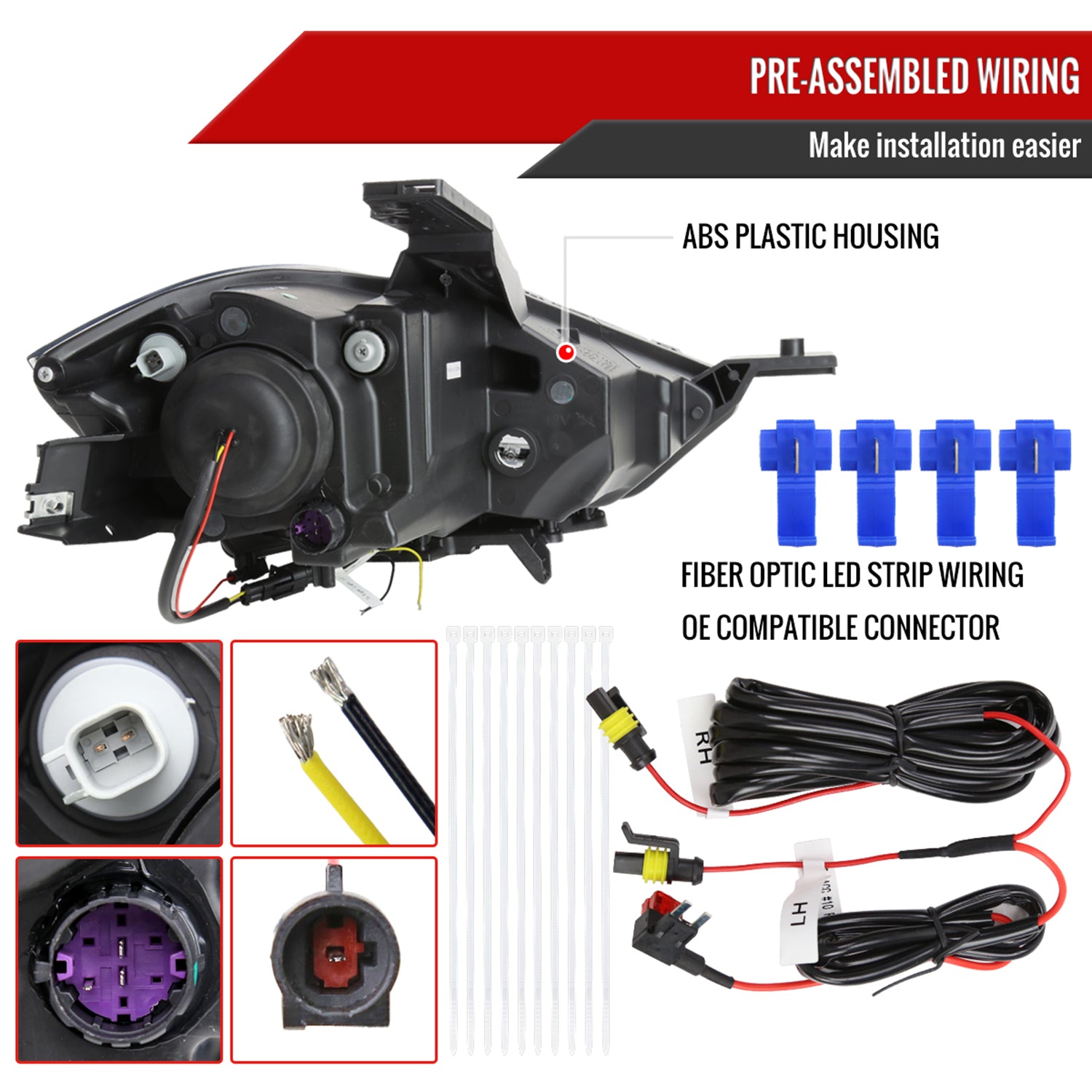 2013-2016 Dodge Dart Sequential Animated LED Bar Projector Headlights Smoke