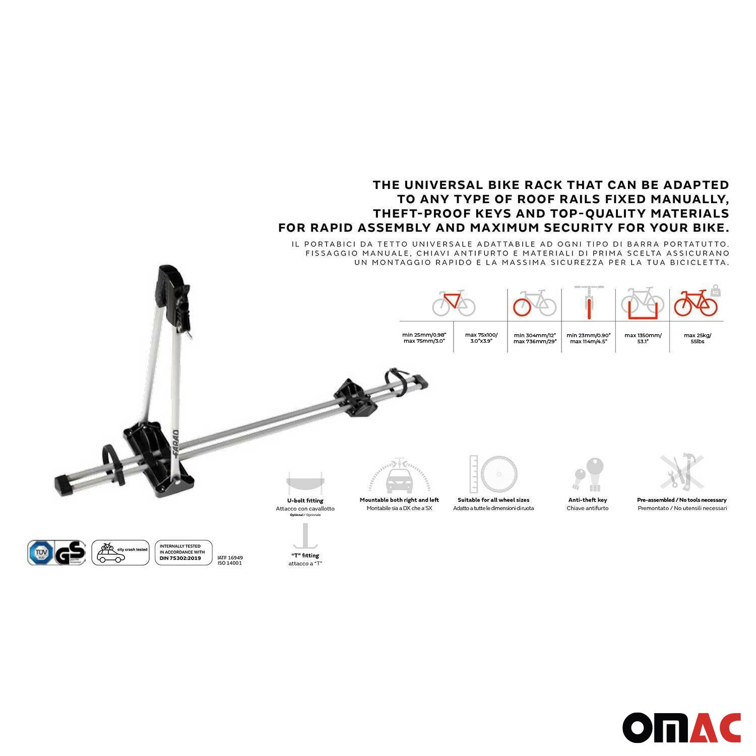 Bike Rack Mount Bicycle Carrier Lightweight Durable Aluminum Silver 2Pcs