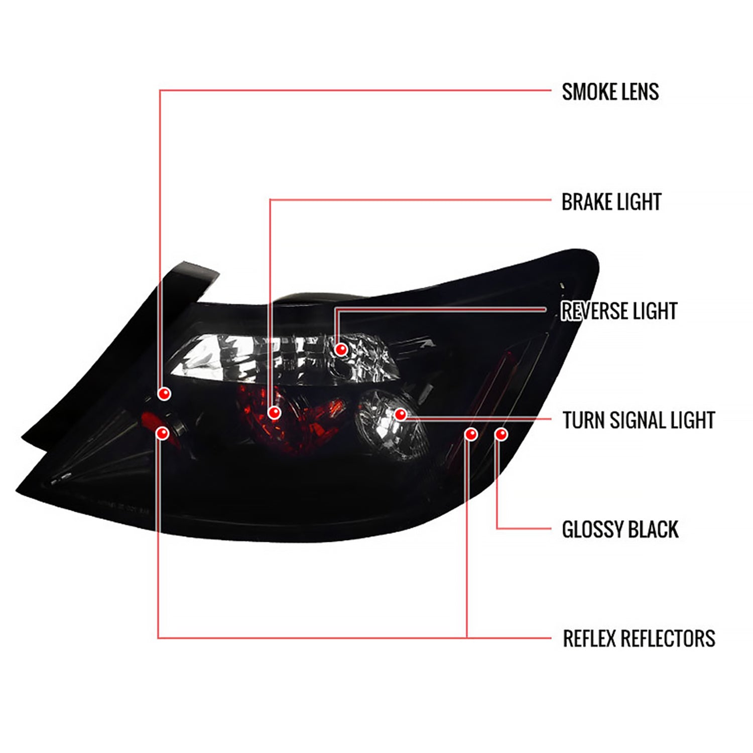 2006-2011 Honda Civic Coupe Tail Lights Glossy Black Housing/Smoke Lens