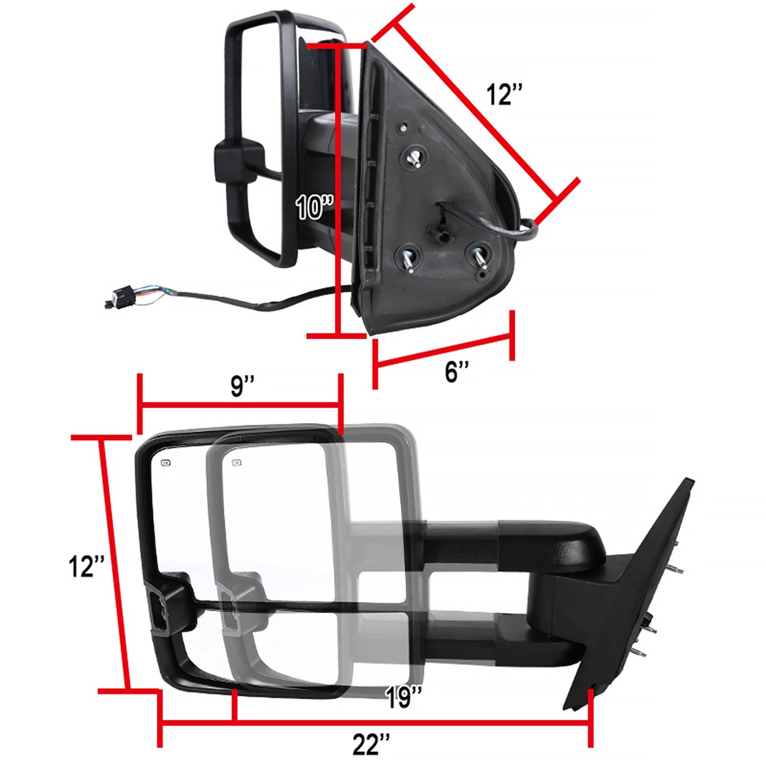 2007-2014 Chevy Silverado/Suburban/ Sierra/Yukon Heated Towing Mirrors Smoke