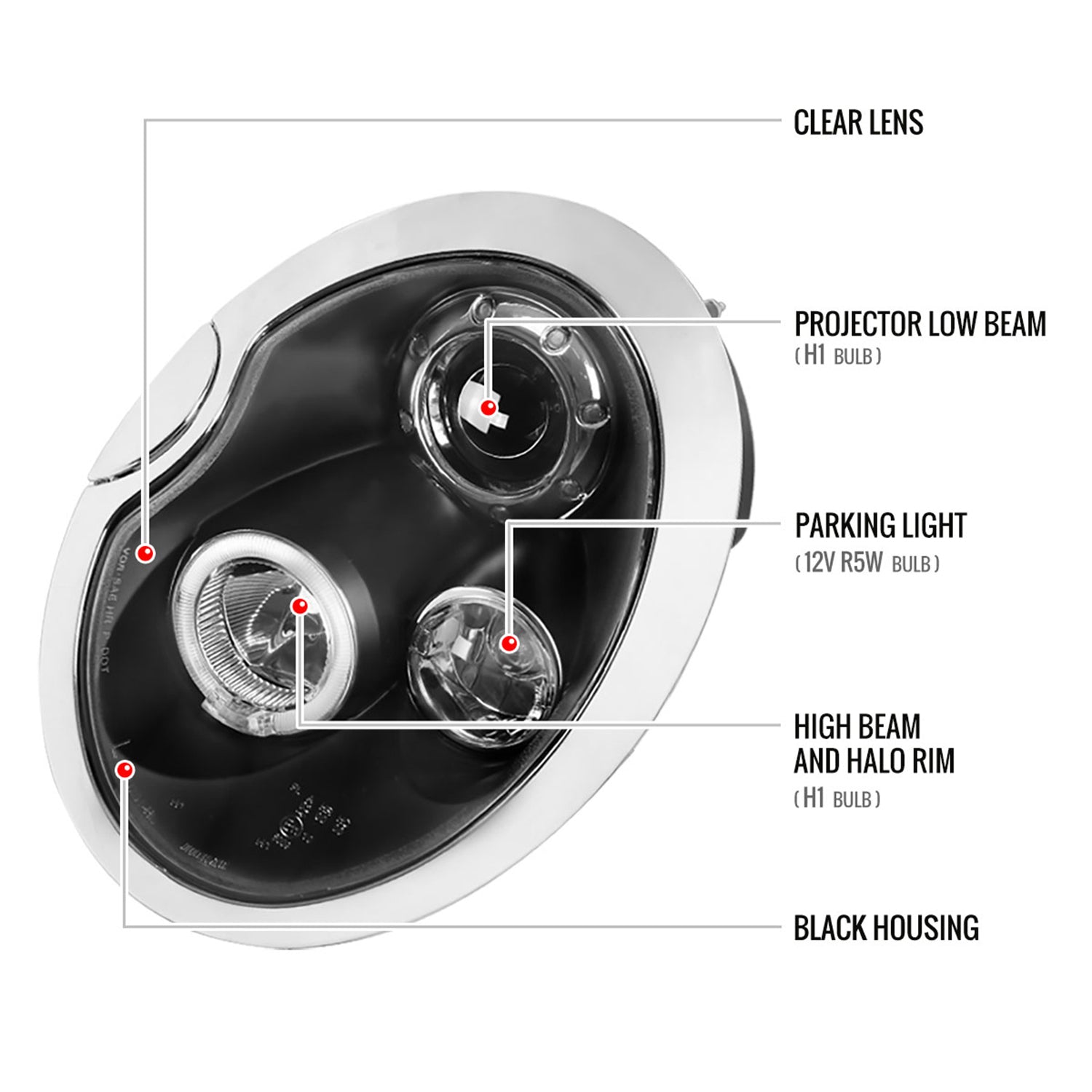 2002-2008 Mini Cooper R50 R53 R52 Single Halo Projector Headlights Matt Black