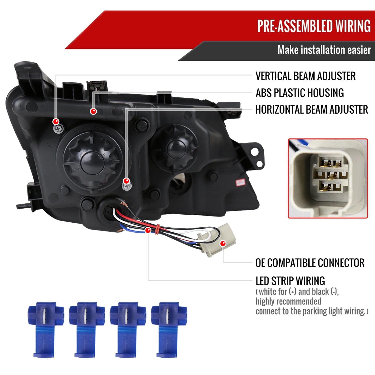 2010-2012 Ford Fusion Projector Headlights w/ LED Light Strip Chrome/Clear