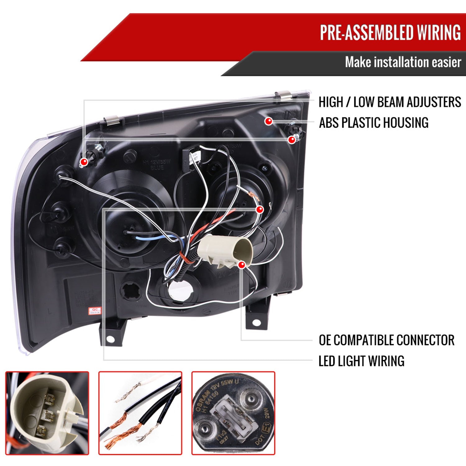 1999-2004 Ford F-250/350/450/550 Dual Halo Headlights Black