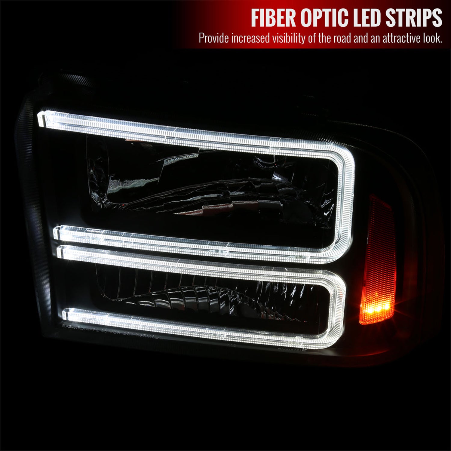 2005-2007 Ford F-250/350/450 SuperDuty Dual LED C-Bar Factory Headlights Black
