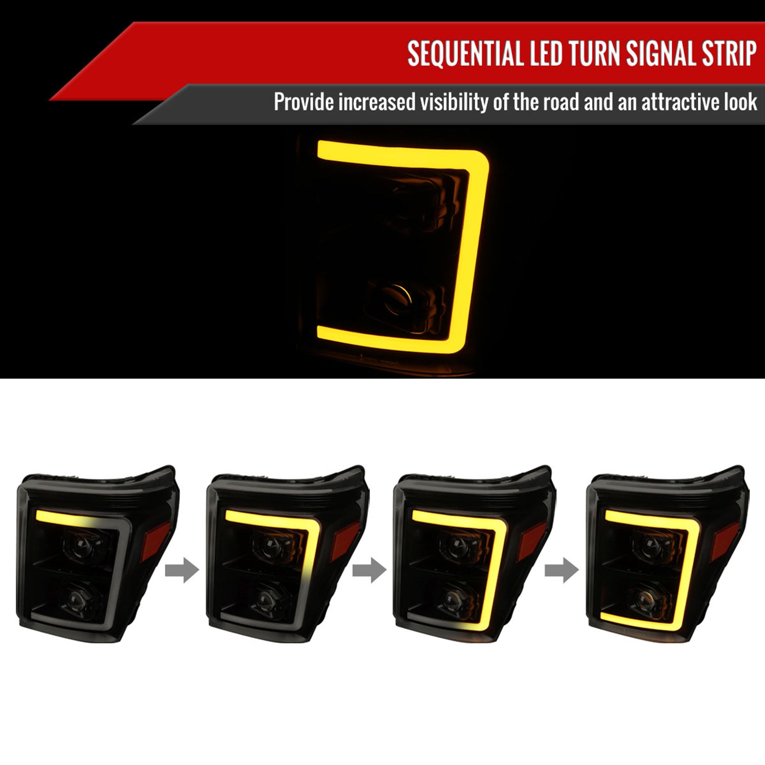 2011-2016 Ford F-250 F-350 F-450 F-550 LED CBar Projector Headlights Smoke