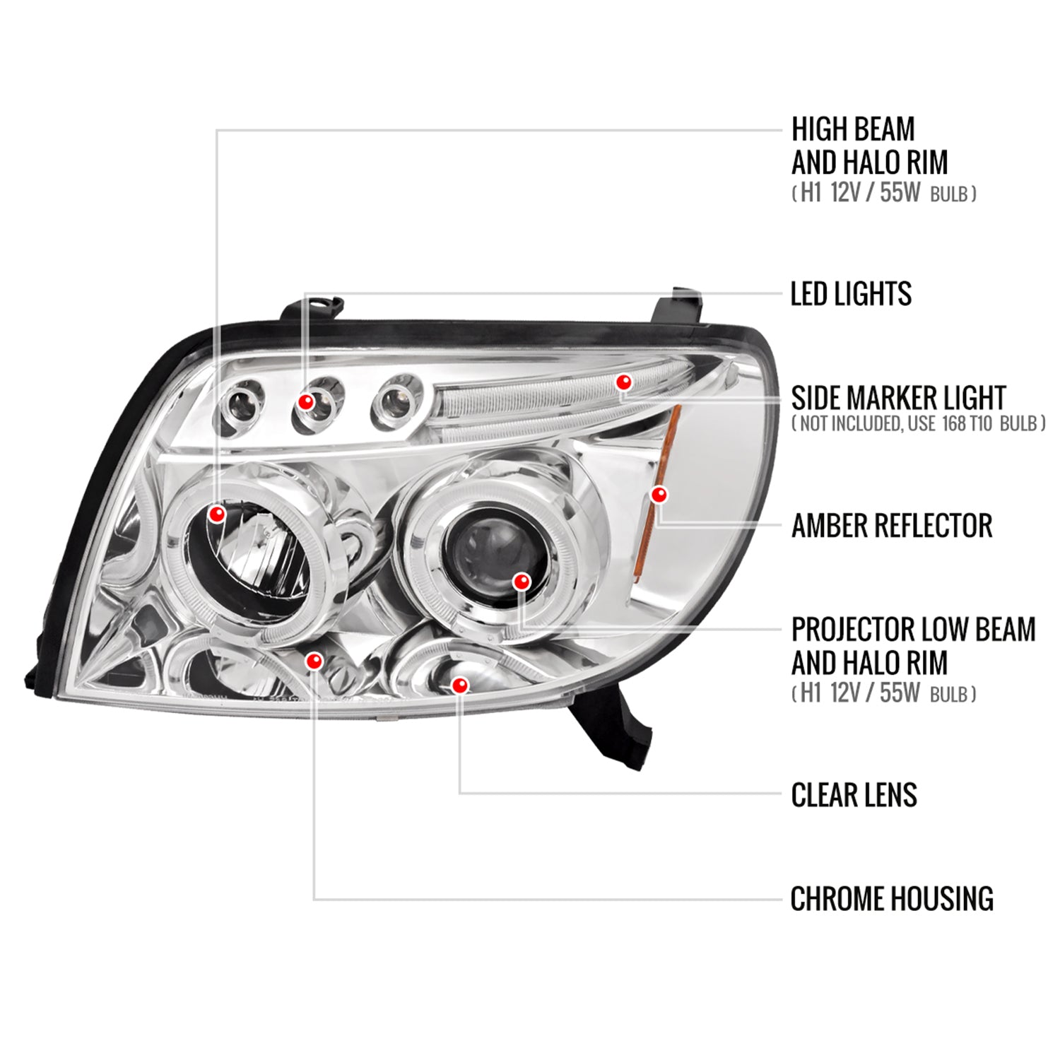 2003-2005 Toyota 4Runner Dual Halo Projector Headlights Chrome/Clear Lens
