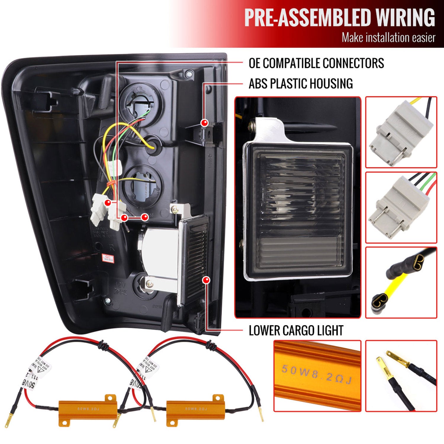 2004-2015 Nissan Titan LED Tail Lights with White LED Tube Chrome/Smoke Lens