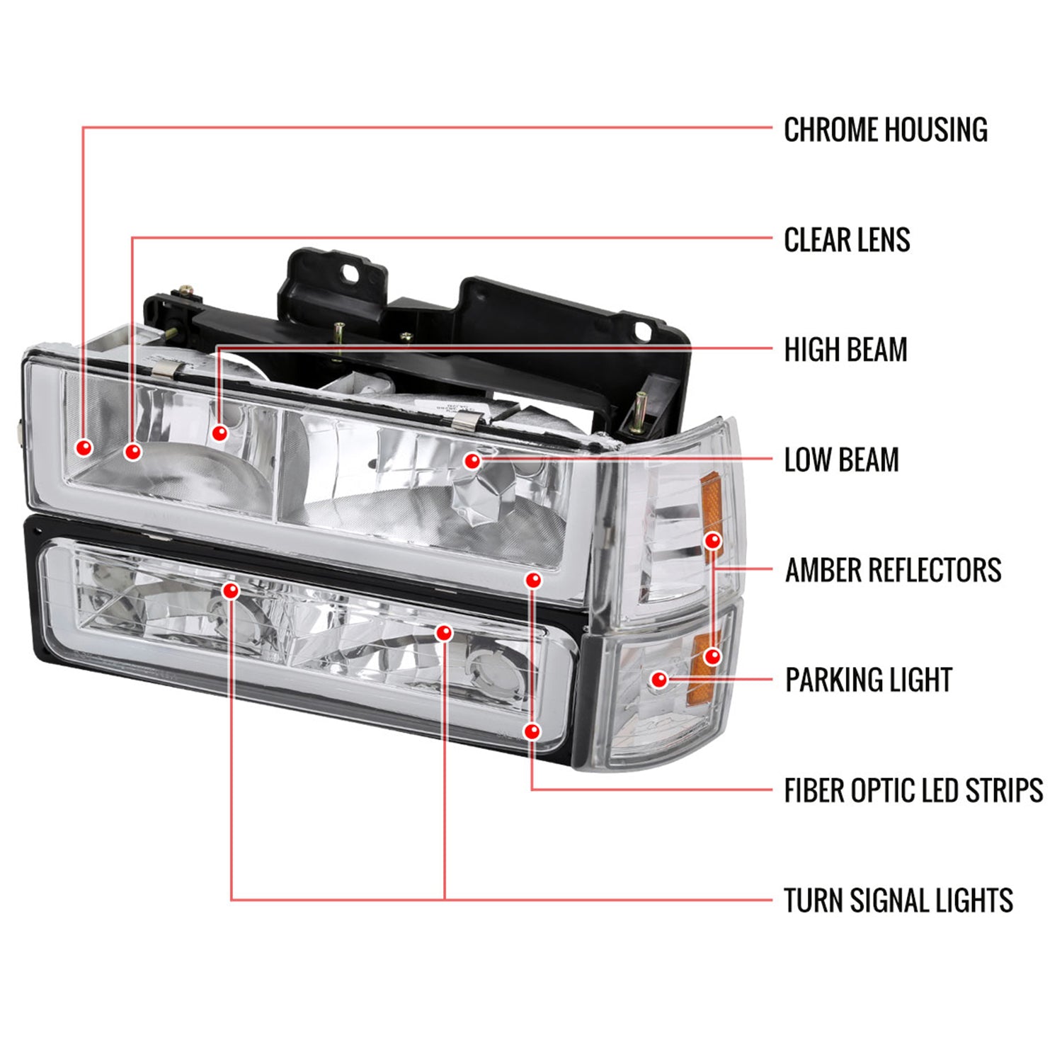 1994-1998 GMC C10/Sierra/Suburban/Yukon Headlights LED &Corner Lights Chrome