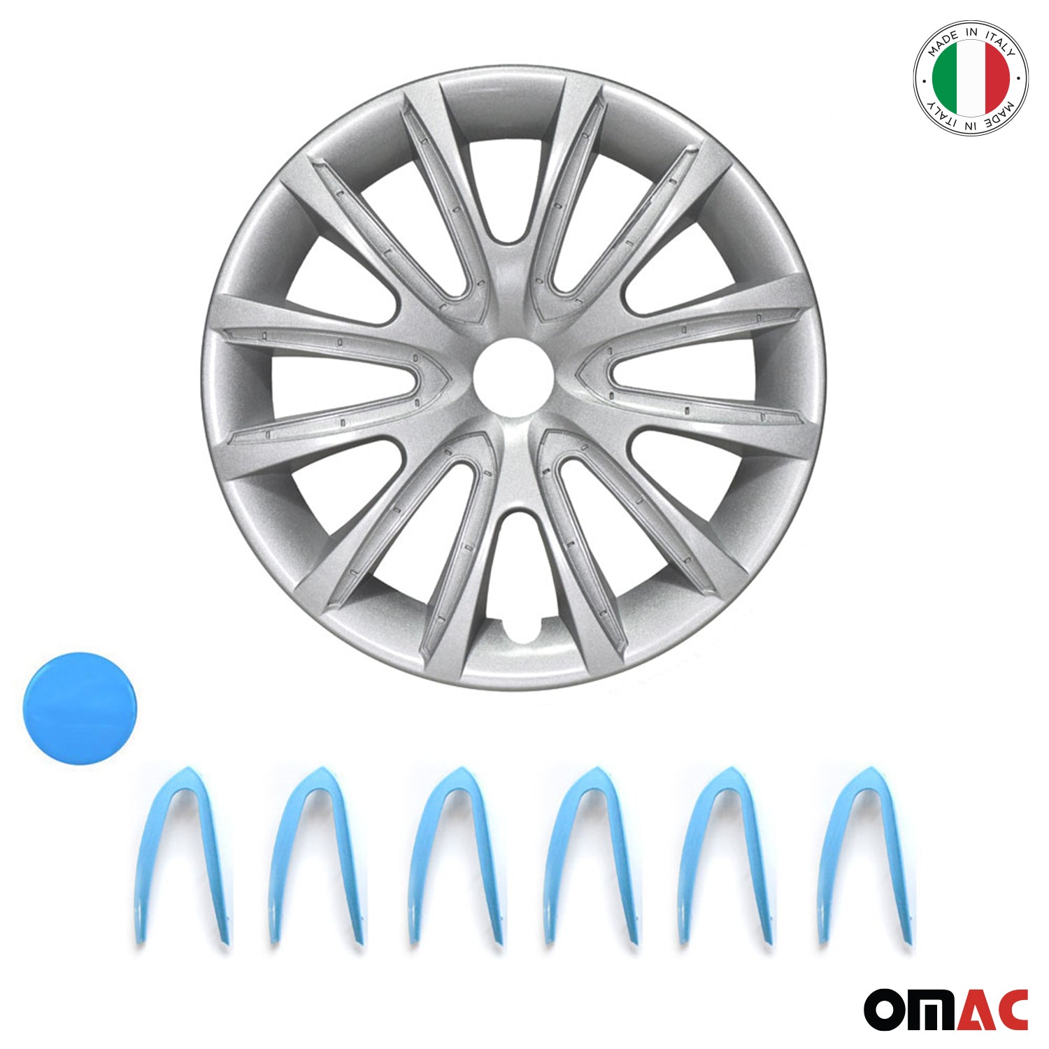 Bicolo Hub Caps Wheel Cover 15" Gray & Blue Full Set 4 pcs.