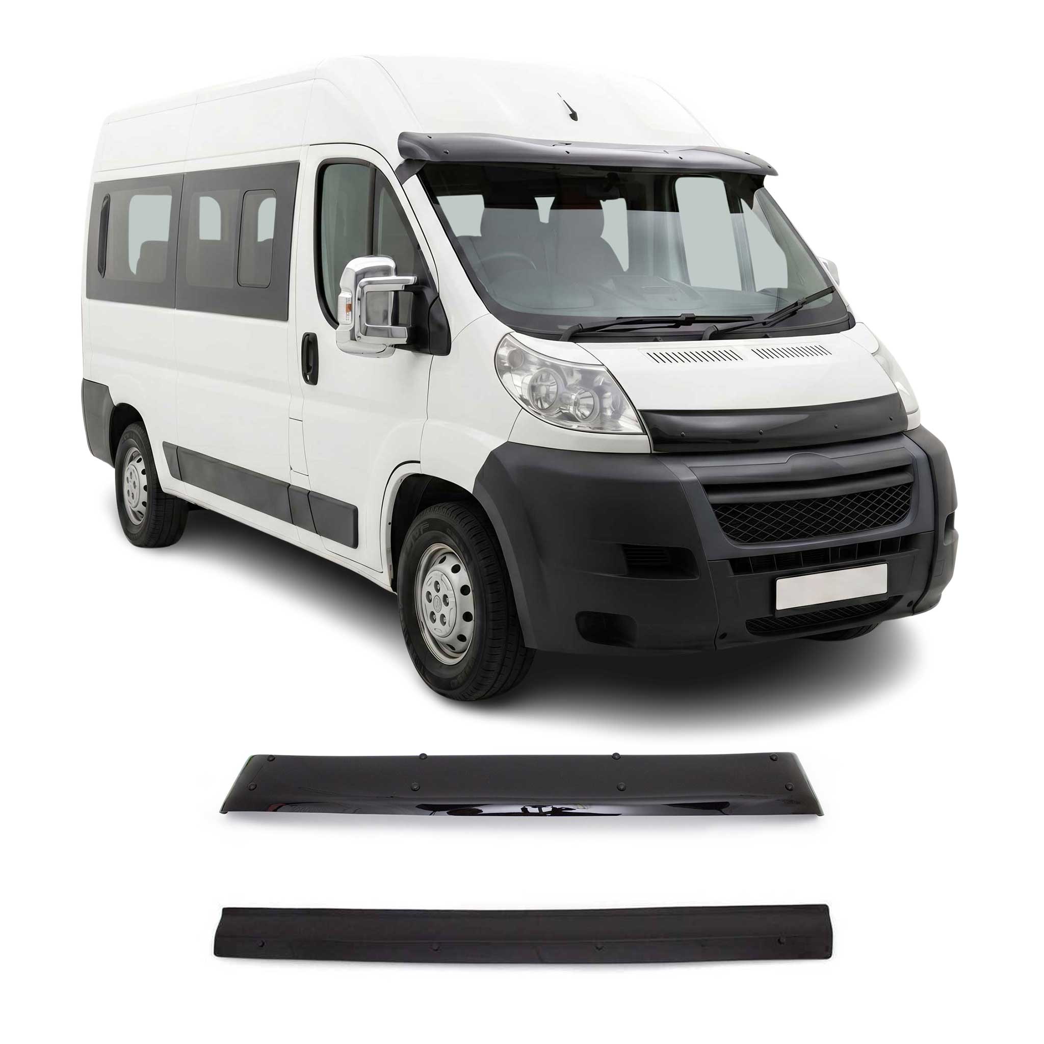 2006-2014 Peugeot Boxer Windshield Sun Visor & Bug Shield Hood Deflector Kit 2Pcs Smoke