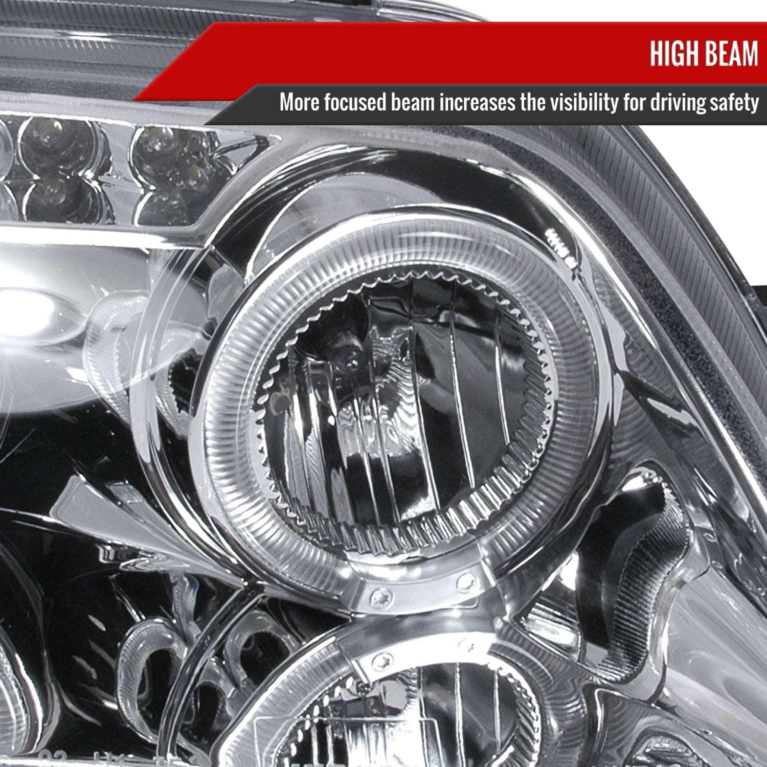 2004-2008 Chevy Aveo Dual Halo Projector Headlights Chrome/Clear Lens