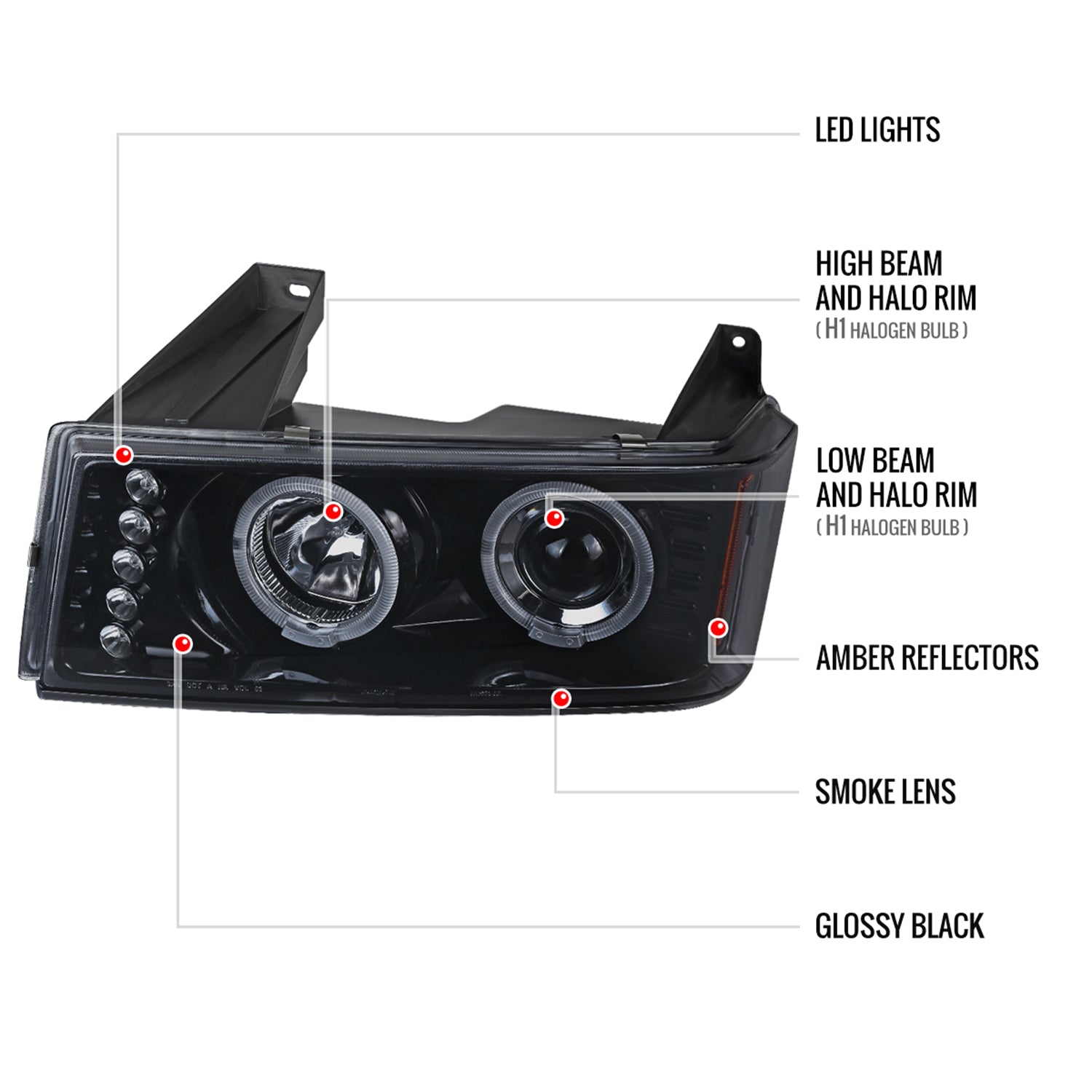 2004-2012 Chevy Colorado/ Canyon Dual Halo Headlights Corner Lights Black
