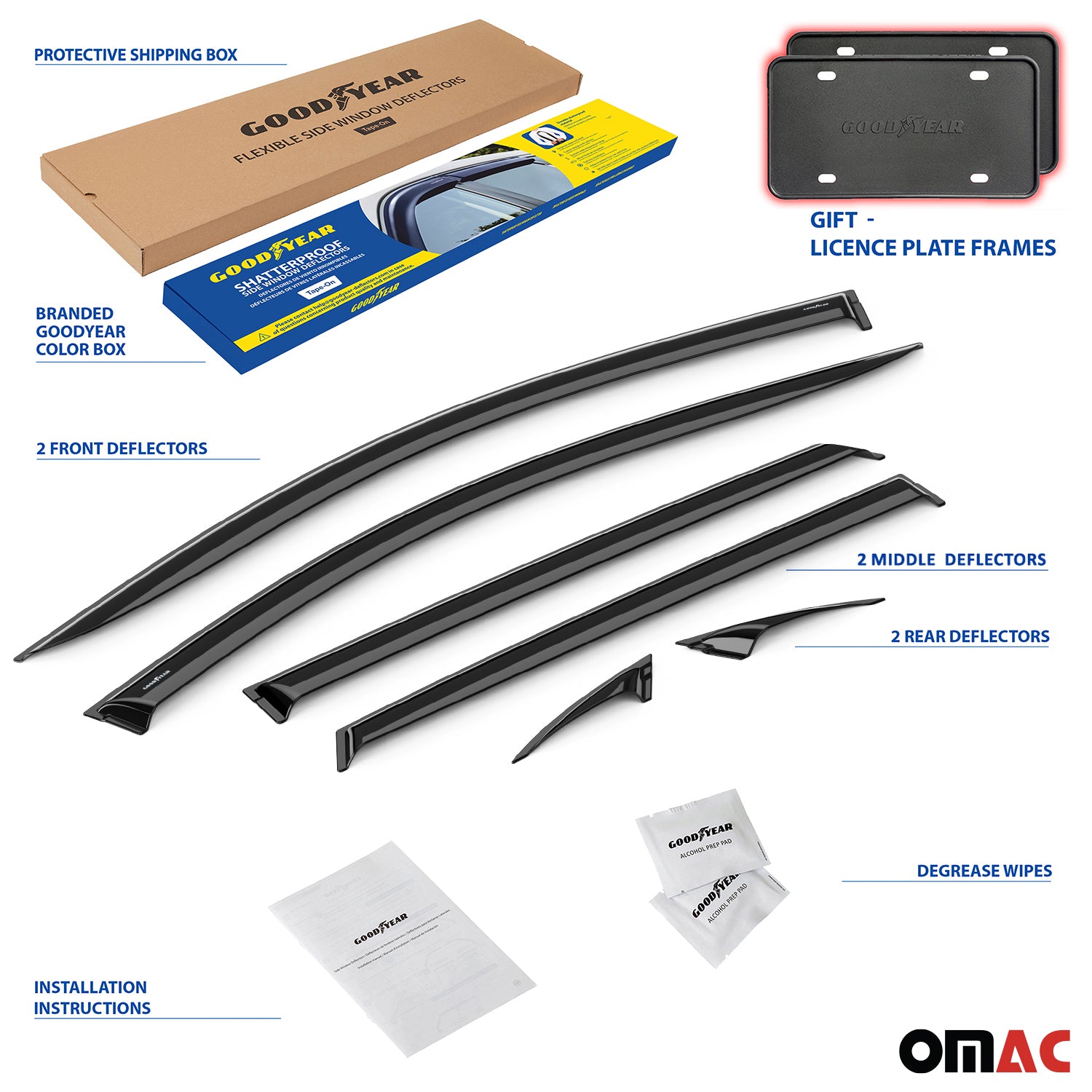 Goodyear Wind Deflectors for Jeep Grand Cherokee L 2021-2025 Tape-On Smoke 6 pcs